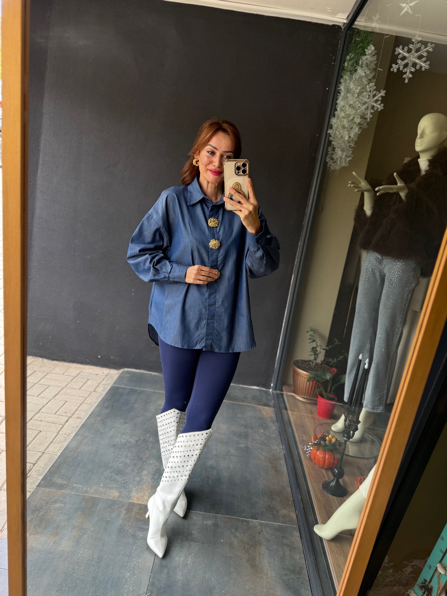 Dafina Gold Broşlu Mavi Gömlek