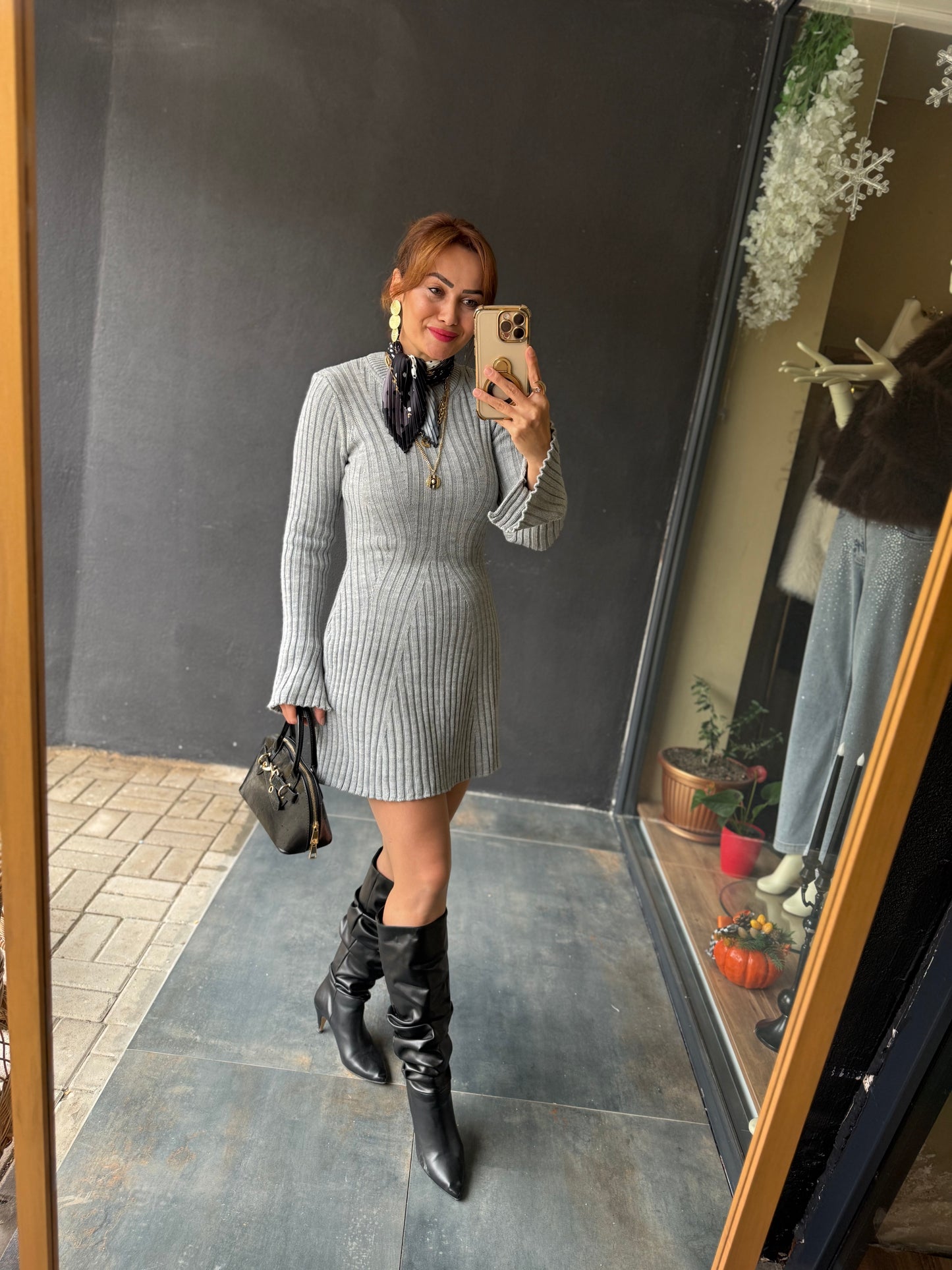 Silva Gri Triko Elbise