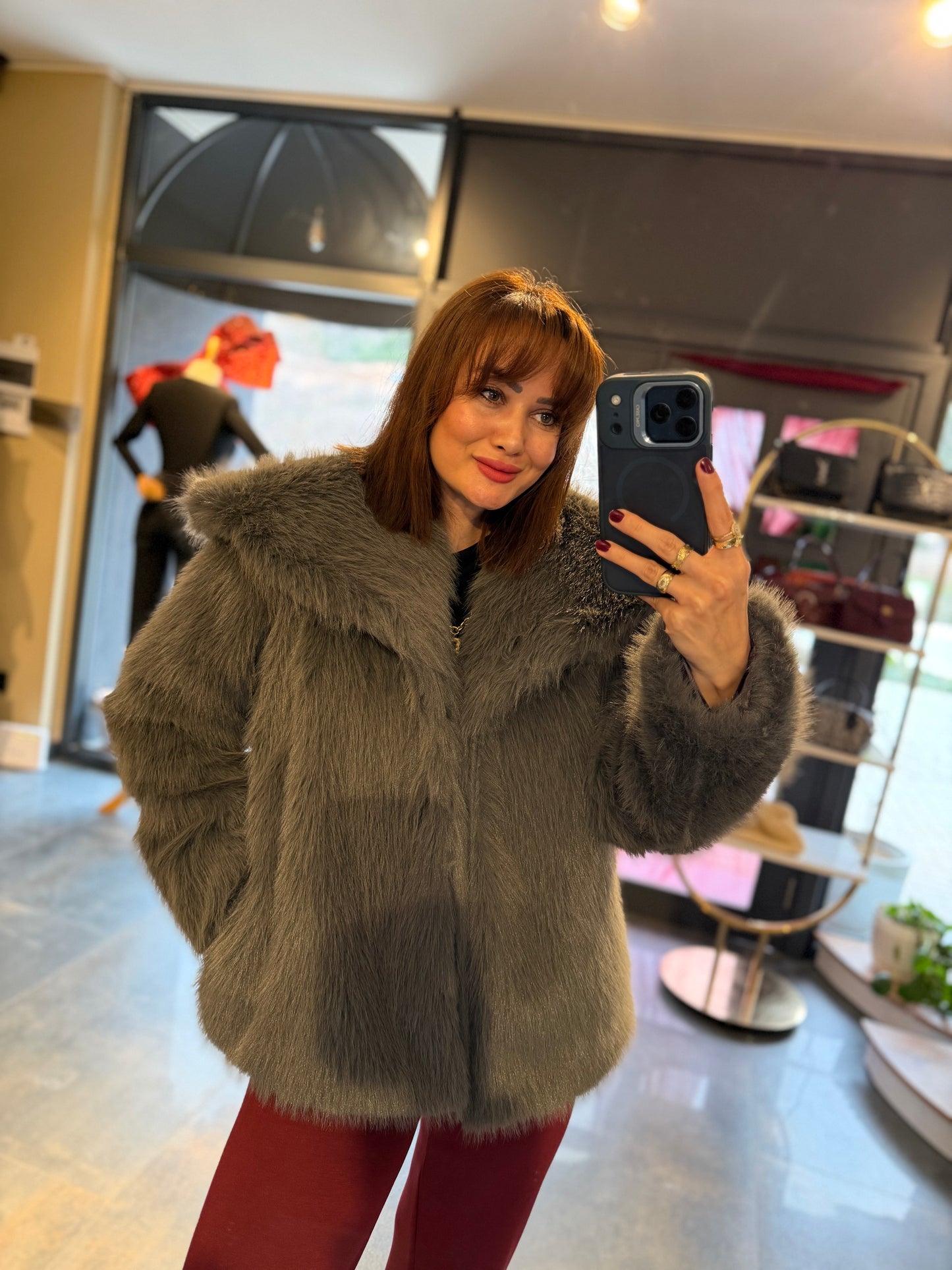 Nüans Gri Astarlı Kürk