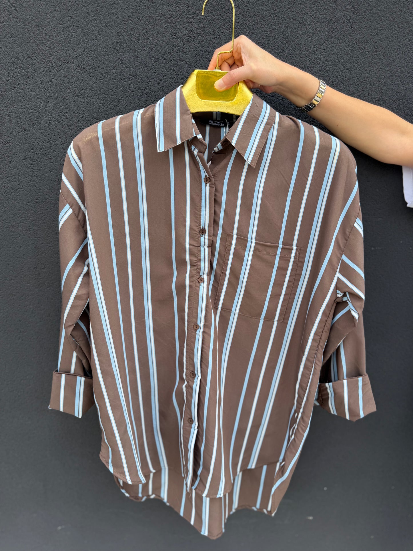 Liora Mavi Poplin Oversize Gömlek