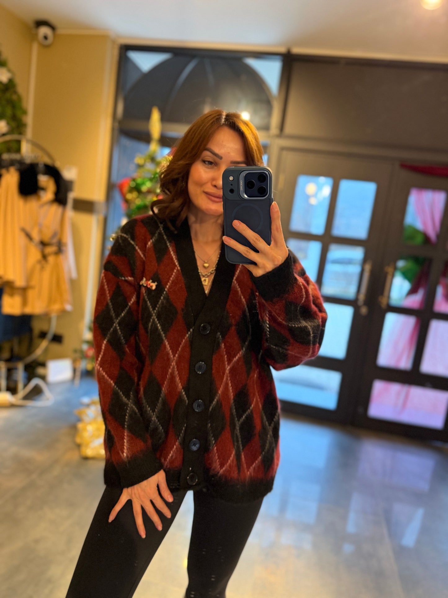 Estas Bordo Baklava Desen Hırka