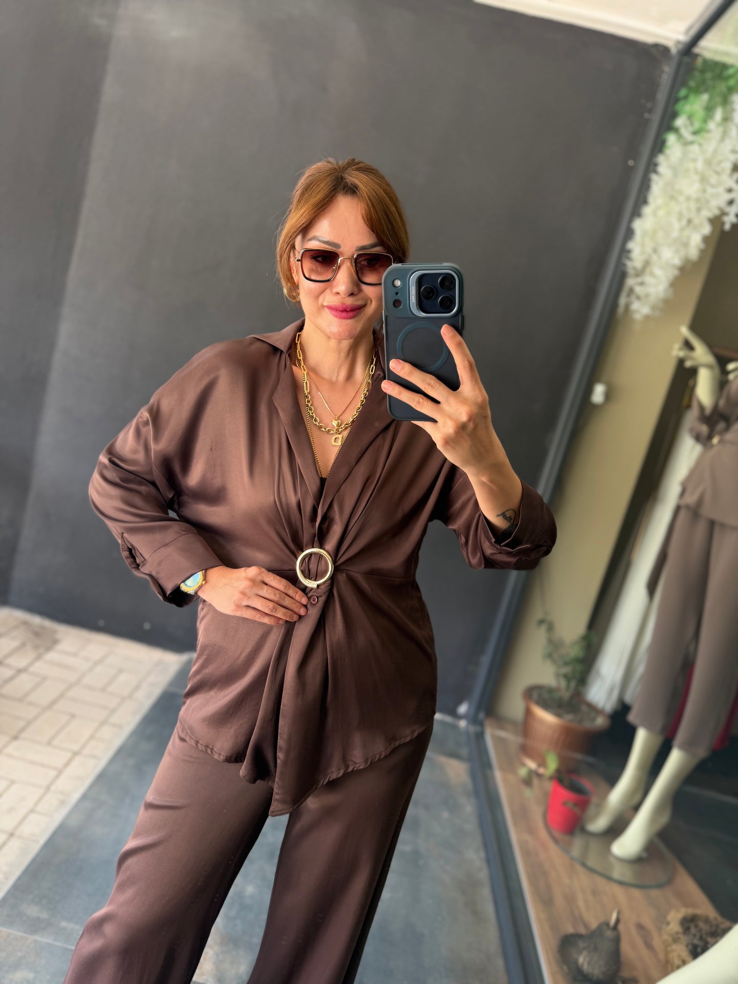Kahve Saten Premium Takım