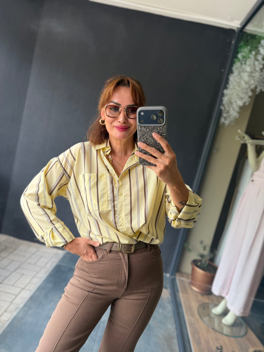 Liora Sarı Poplin Oversize Gömlek