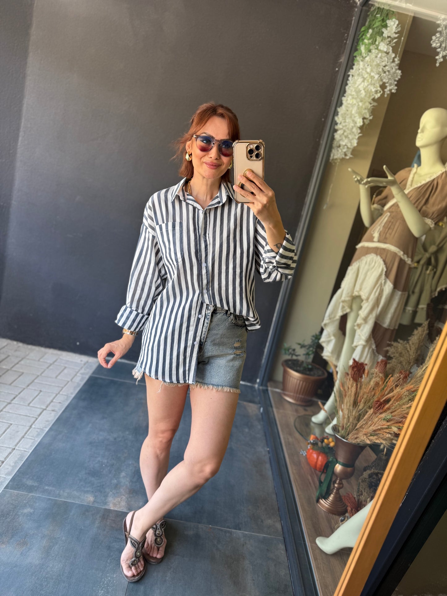 Bısou Lacivert Çizgili Gömlek