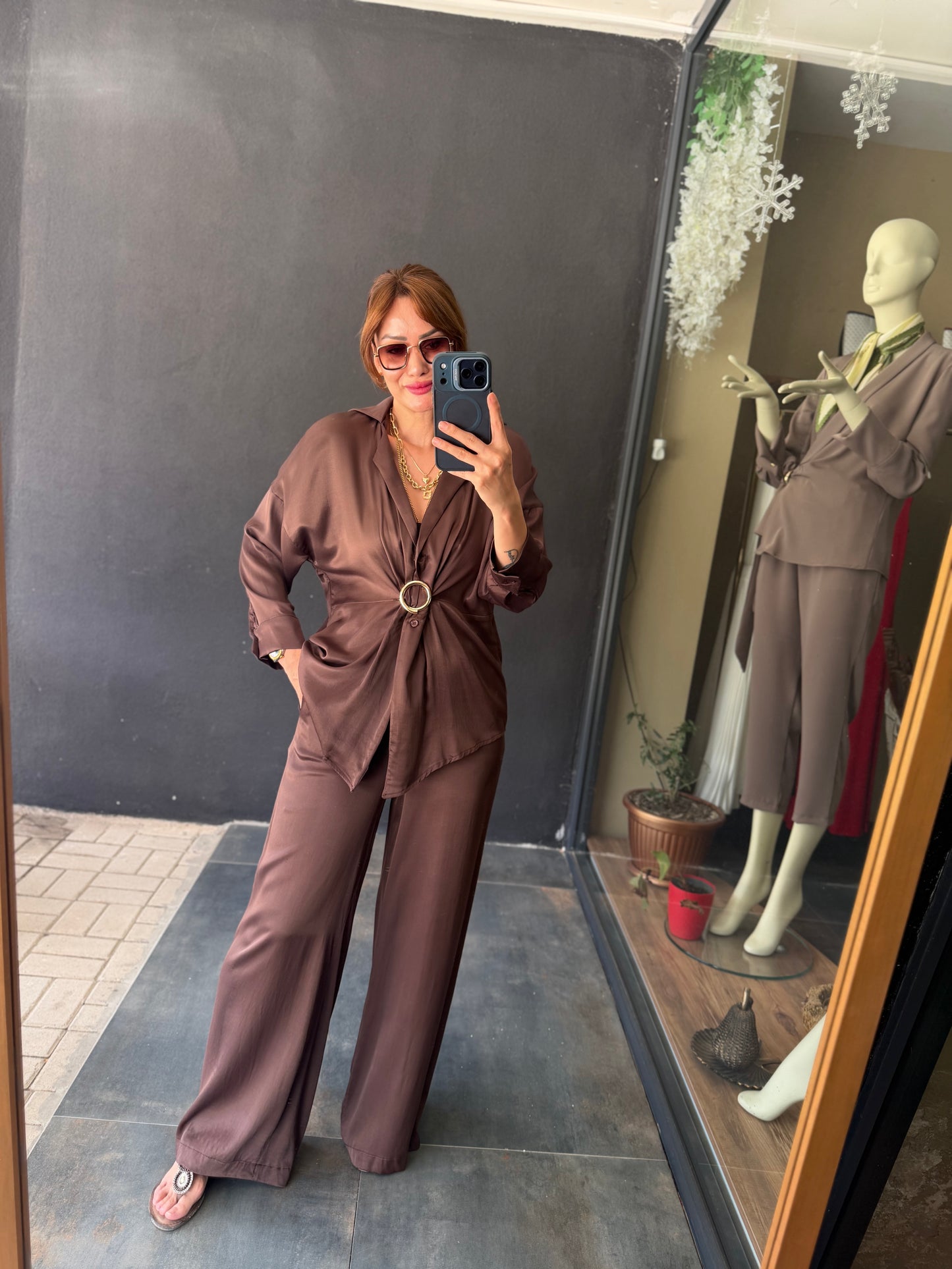 Kahve Saten Premium Takım