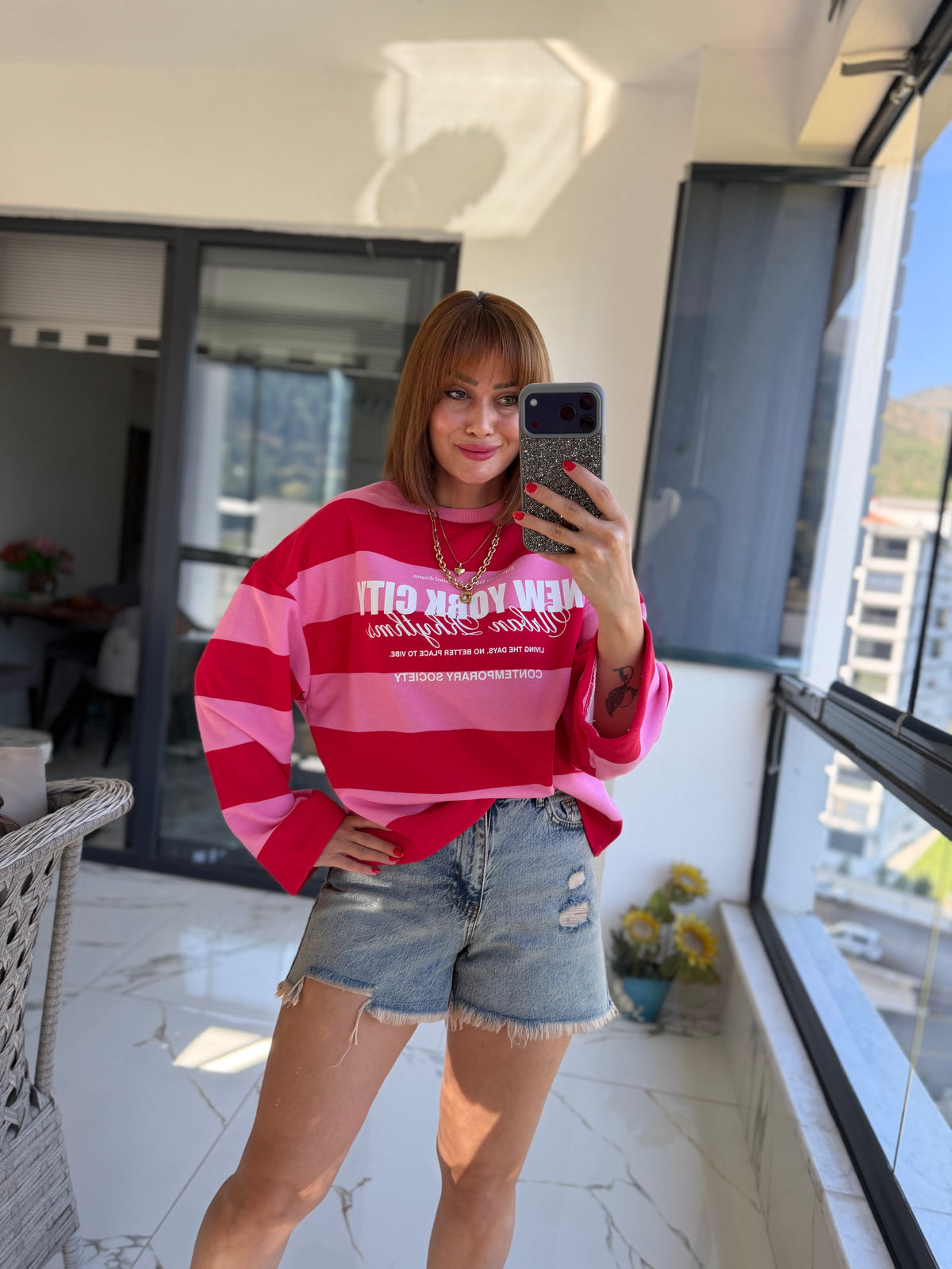 Firesh Pembe Çizgili Basic Sweat