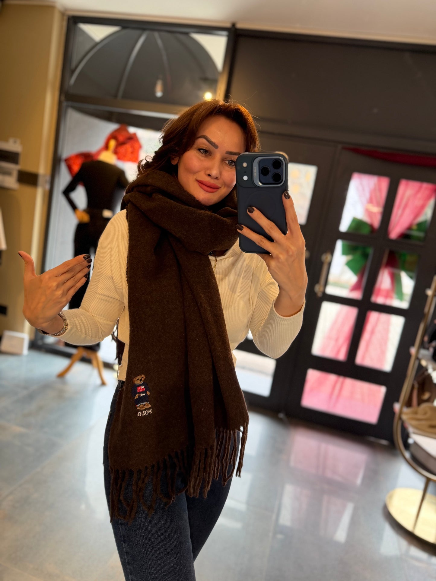 Gustor Kahverengi Peluş Atkı