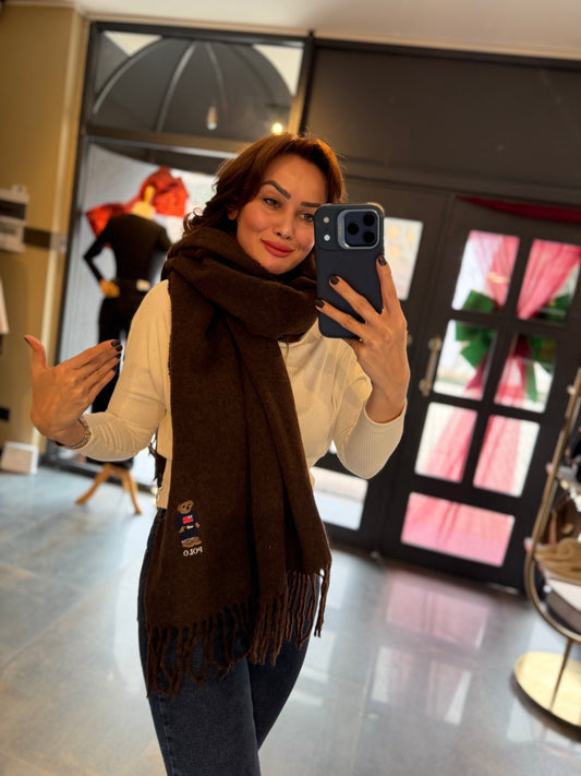 Gustor Kahverengi Peluş Atkı