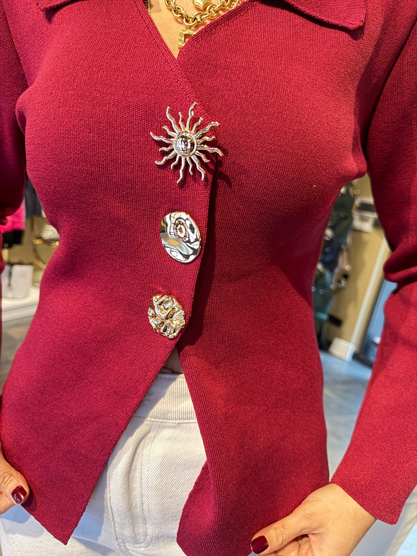 Given Bordo Çelik Örme Bluz