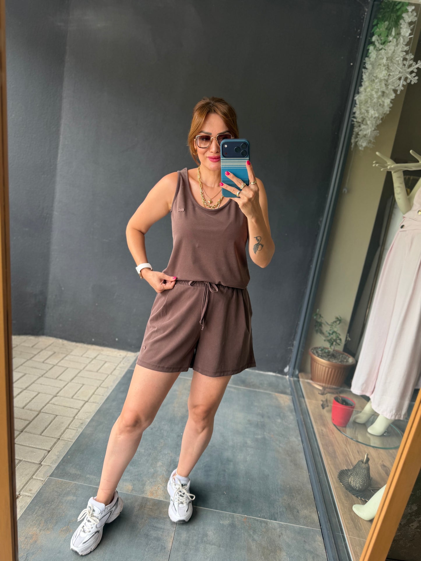 Kahve Aura Modal Şort Takım