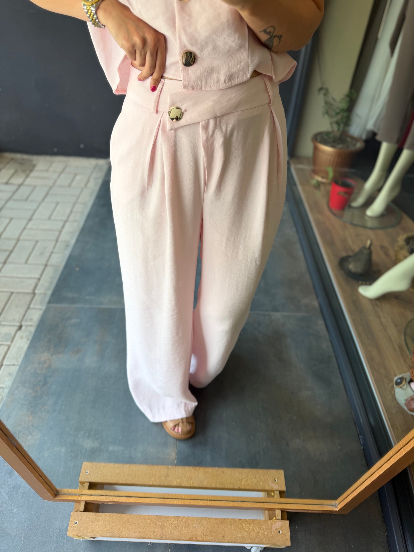 Pudra Bol Paça Pantolonlu Premium Takım