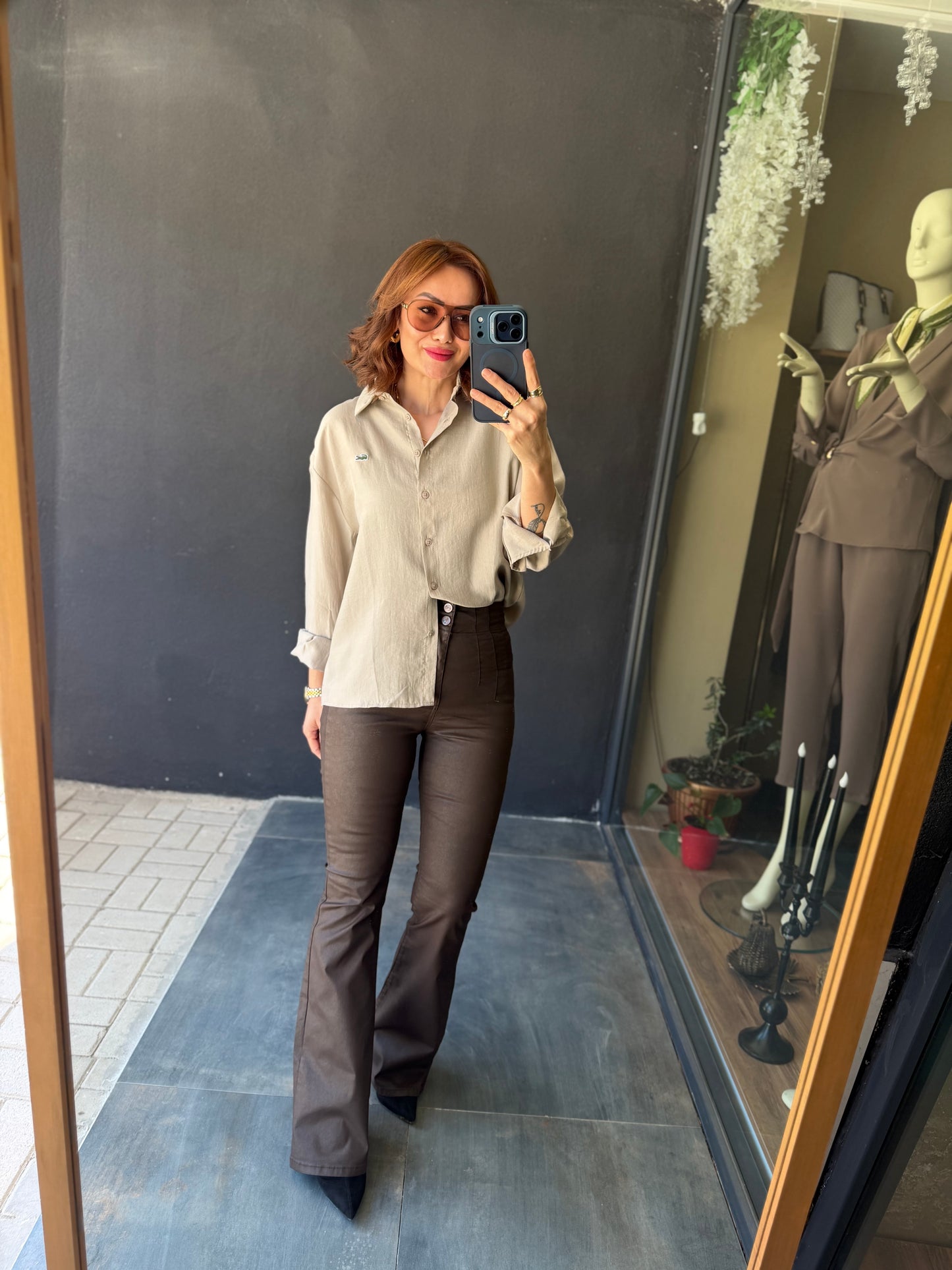 Burn Bej Tensel Gömlek