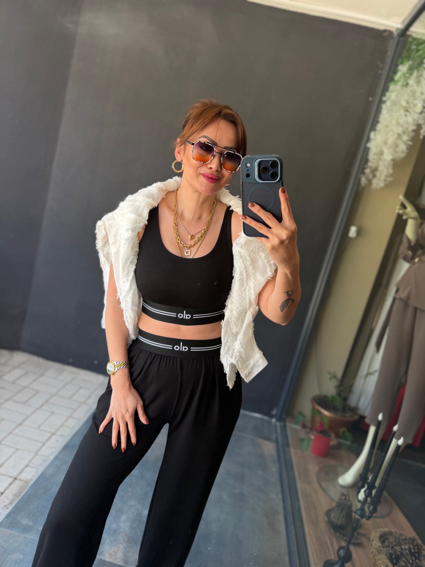 Vestal Siyah Modal Crop & Pantolon Takım