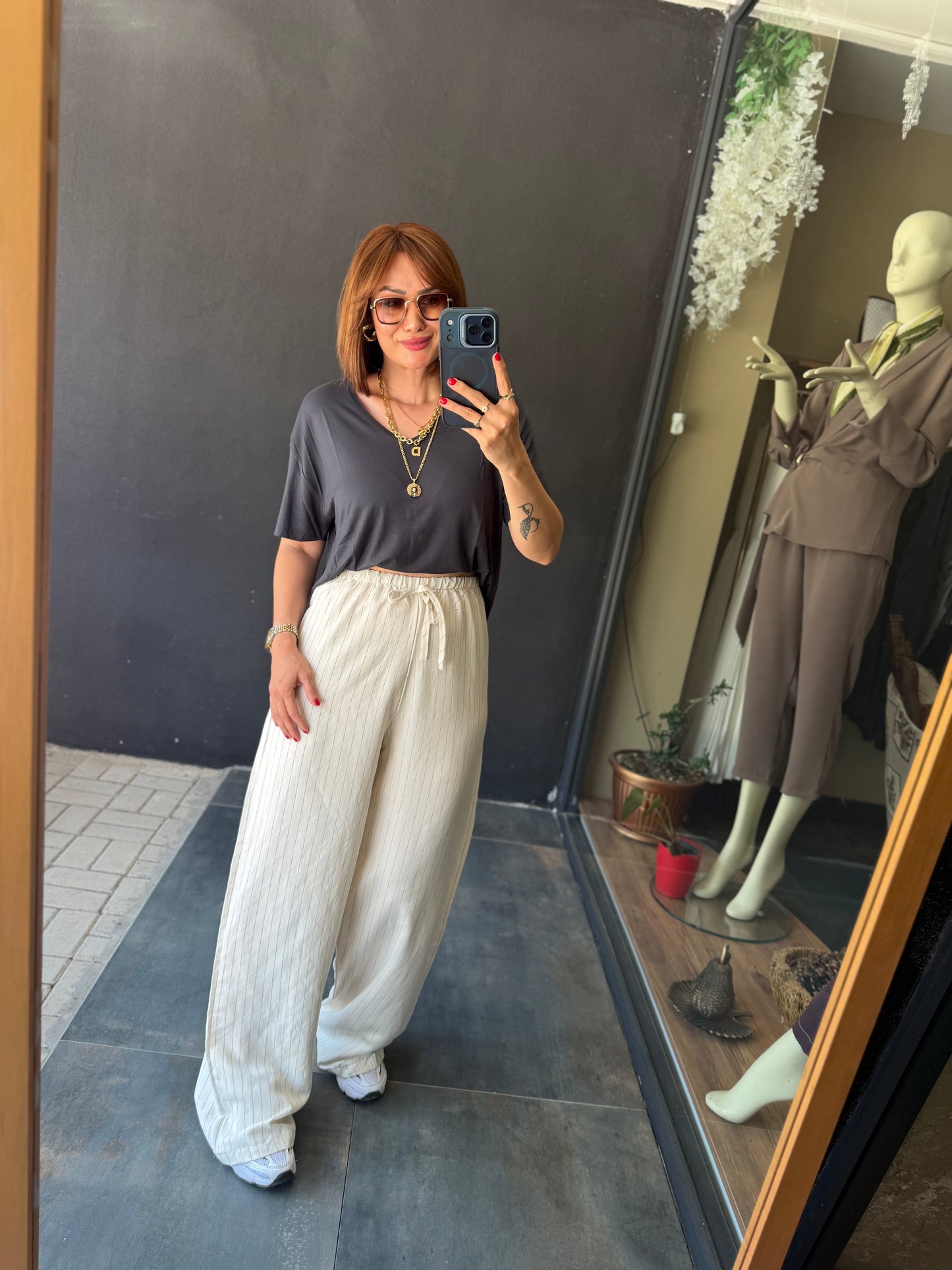 Çizgili Tensel Pantolon & Tshirt Kombin