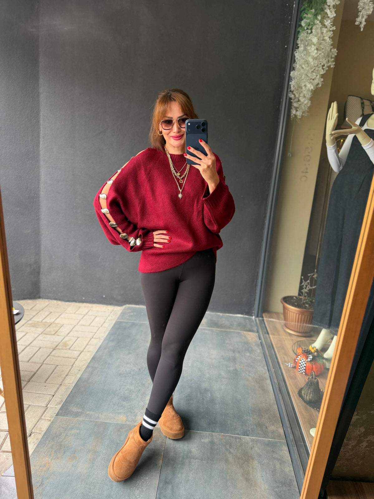 Beky Bordo Kolları Düğme Detaylı Triko