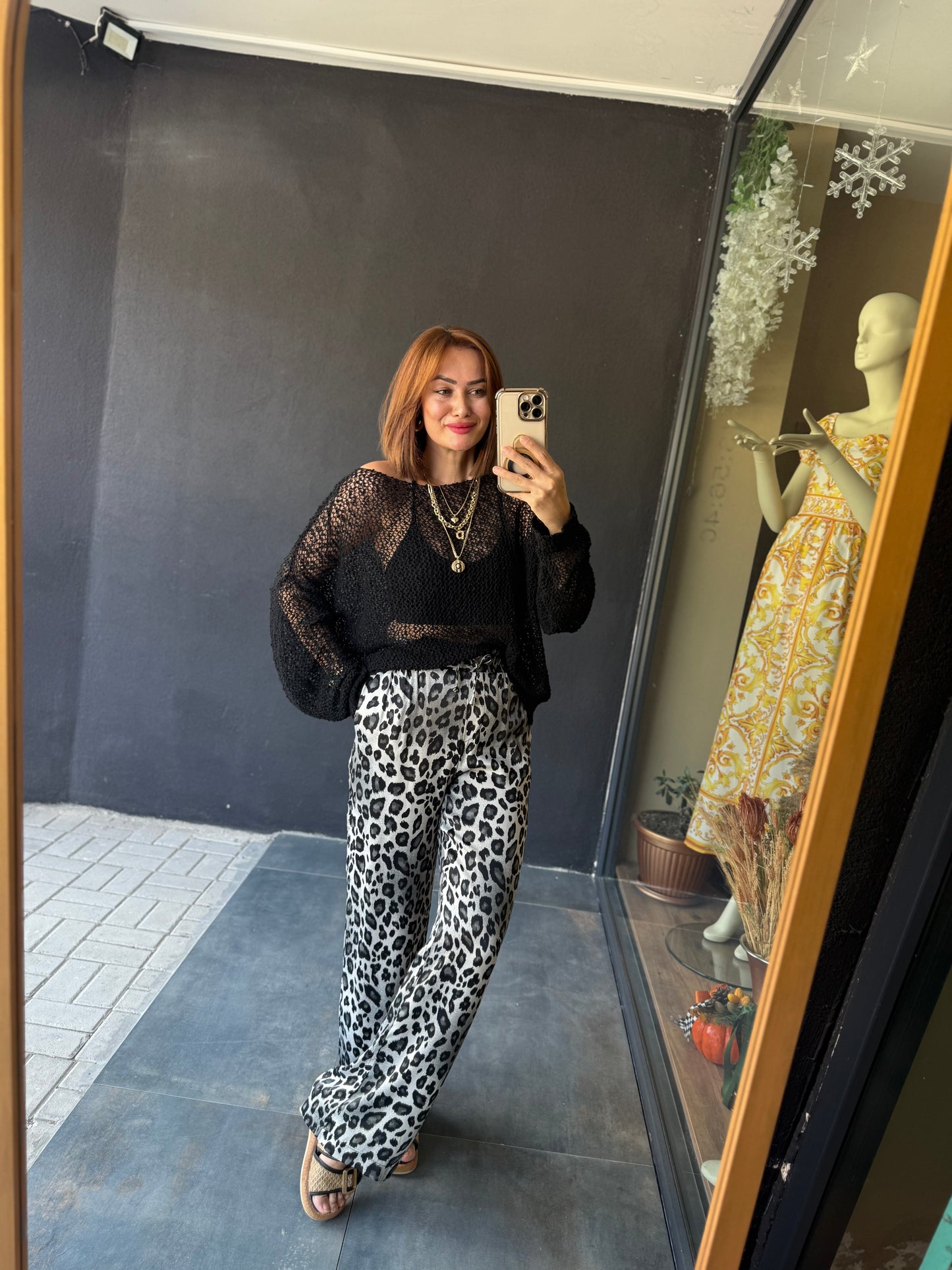 Virna Siyah/Beyaz Leopar Pantolon