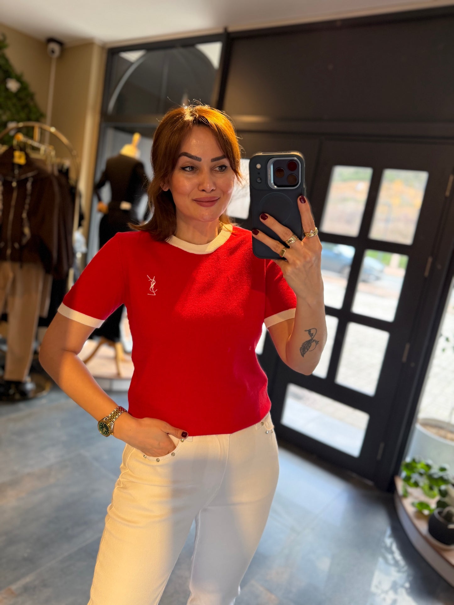 Misse Kırmızı Triko Kısa Kol T-Shirt