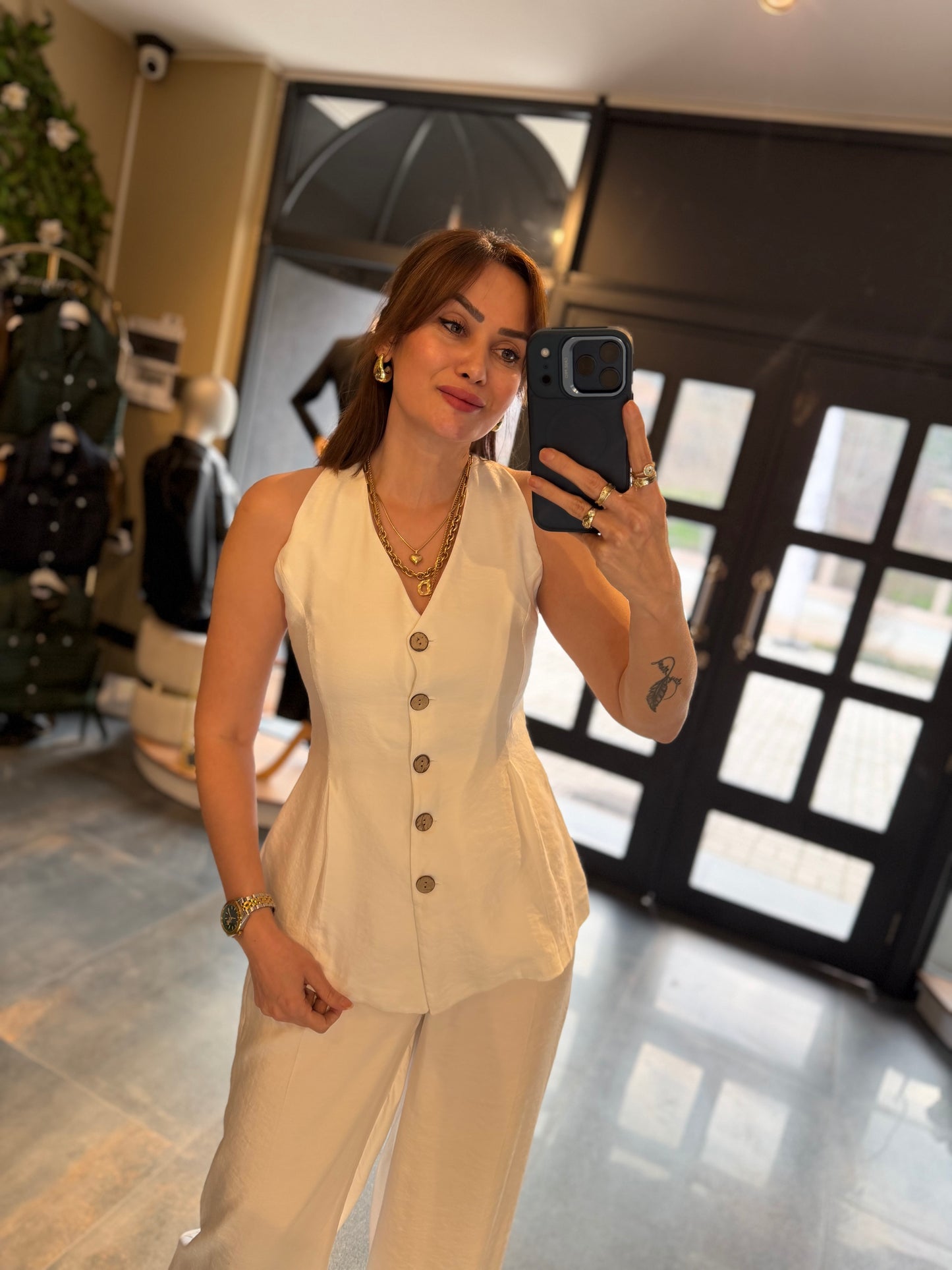 Newstar 5 Beyaz Tensel Yelek & Pantolon Takım