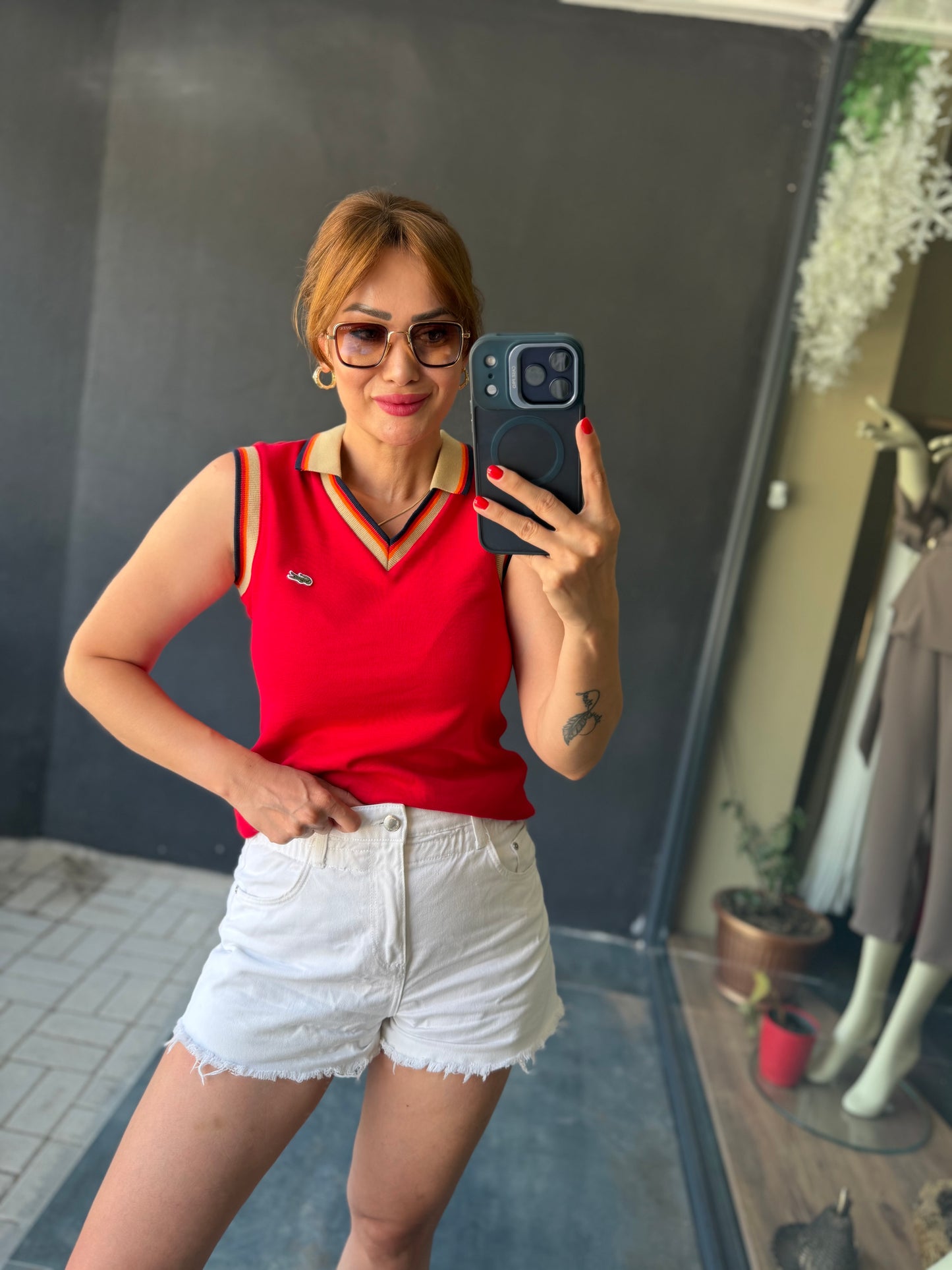 Yakalı Penye Kırmızı T-Shirt