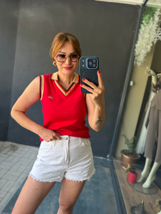 Yakalı Penye Kırmızı T-Shirt