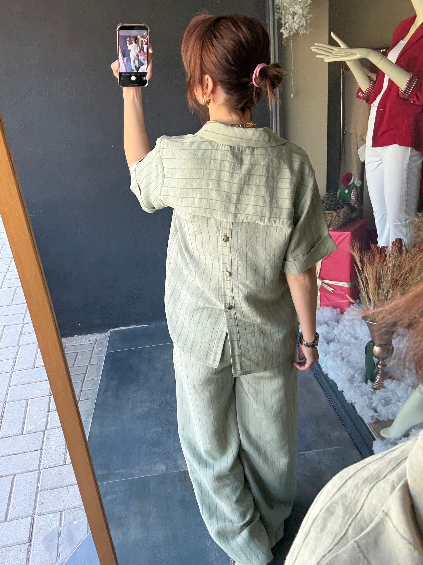 Parpella Haki Çizgili Takım