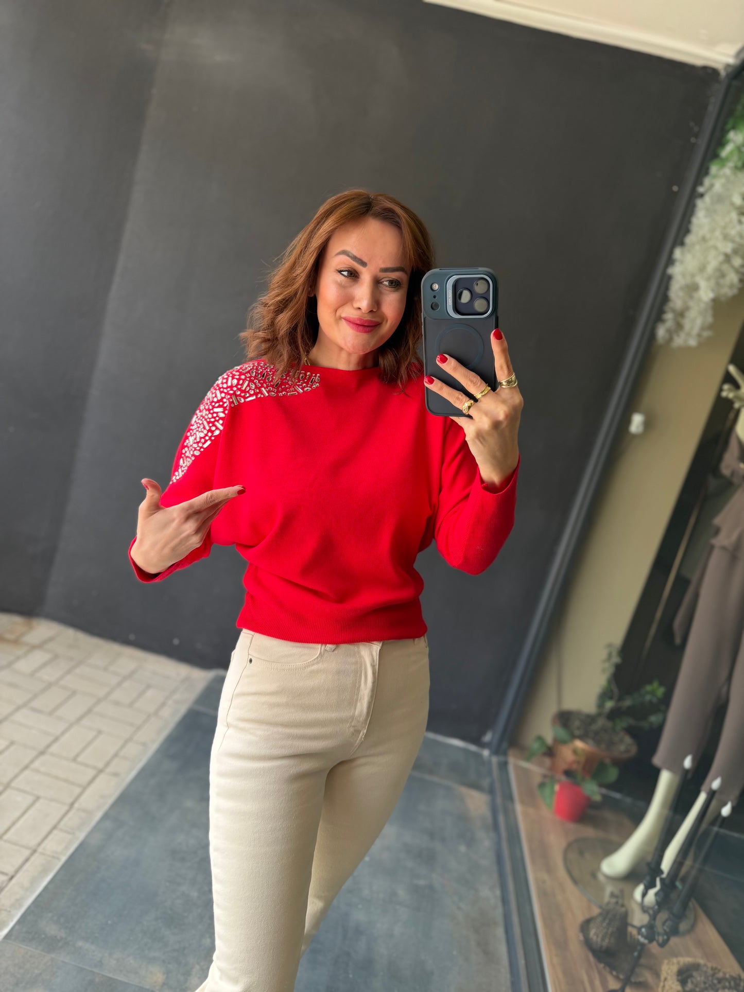 Crowi Kırmızı Elit Triko Bluz