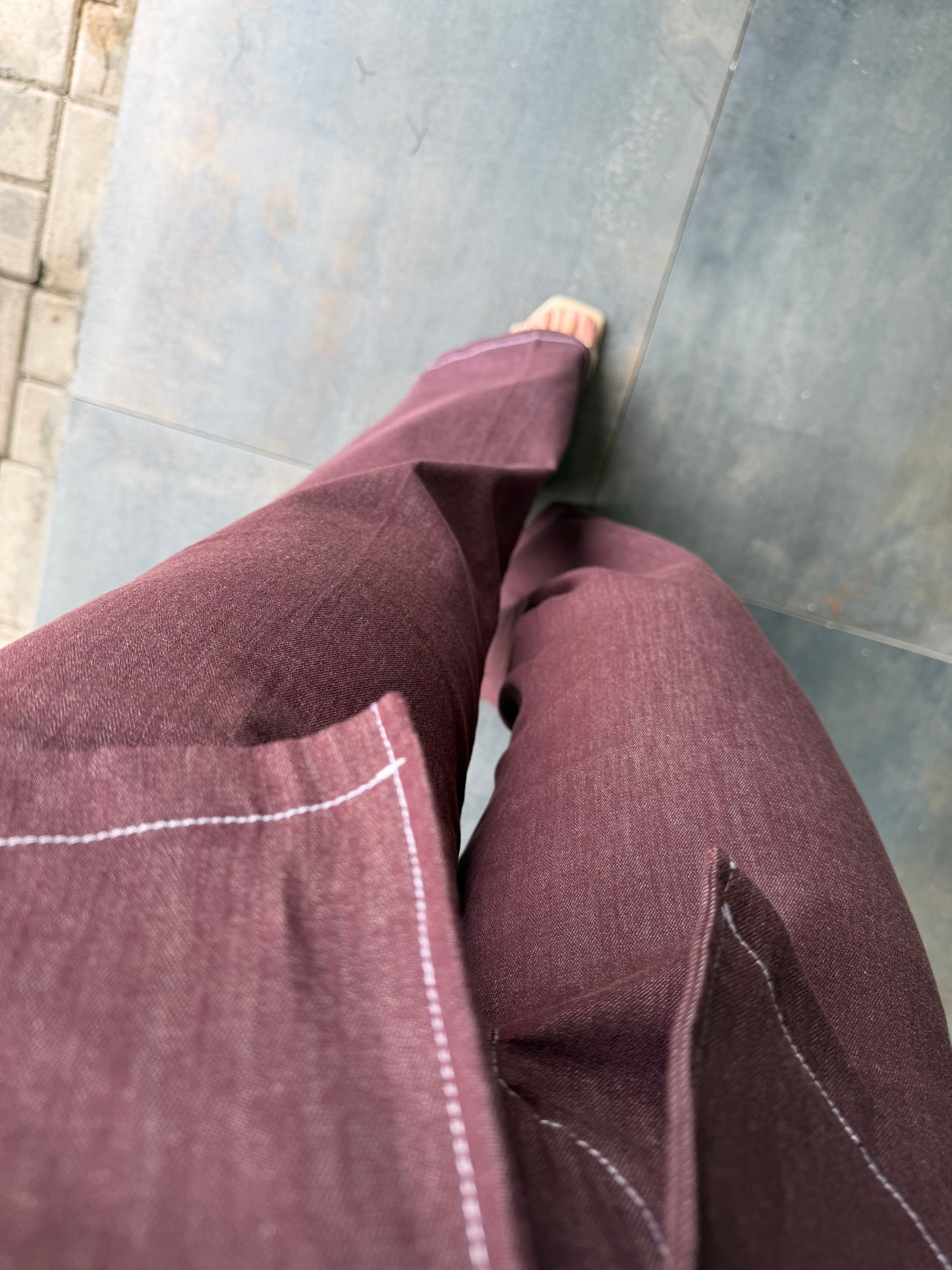 Bordo Kontrast Dikiş Yelek Pantolon Takım