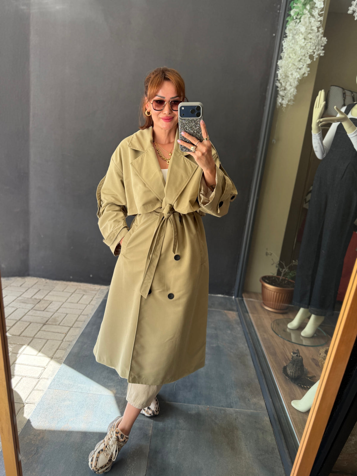 Alveron Bej Oversize Trenchcoat