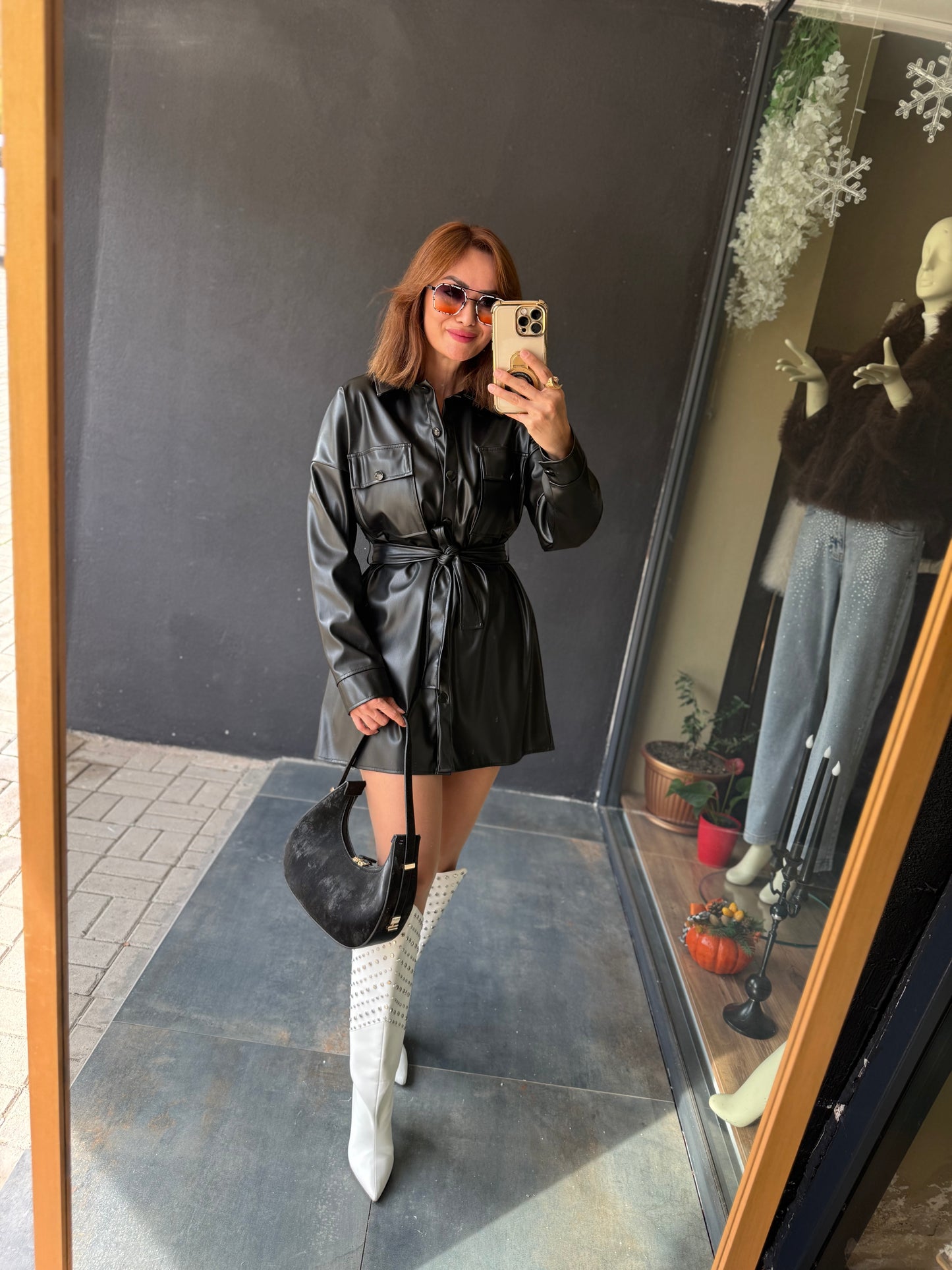 Prady Siyah Deri Elbise & Tunik