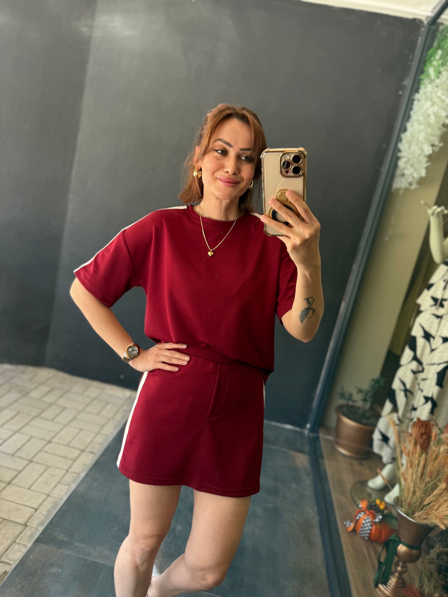 Ophira Bordo Etek&Şort Takım