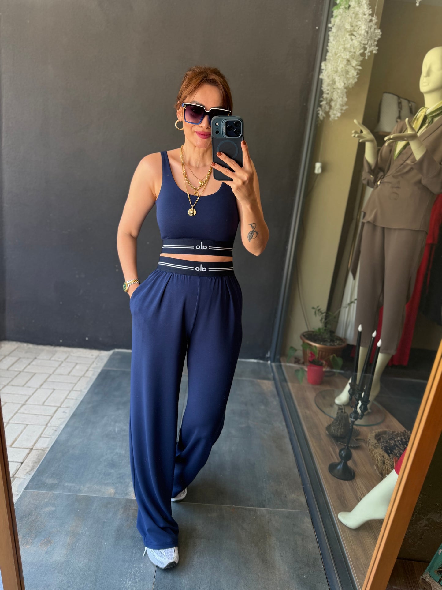 Vestal Lacivert Modal Crop & Pantolon Takım