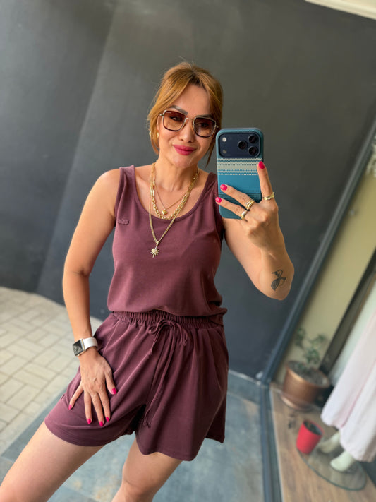Bordo Aura Modal Şort Takım