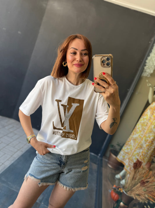 Bısou Lv Kahve Desenli T-Shirt