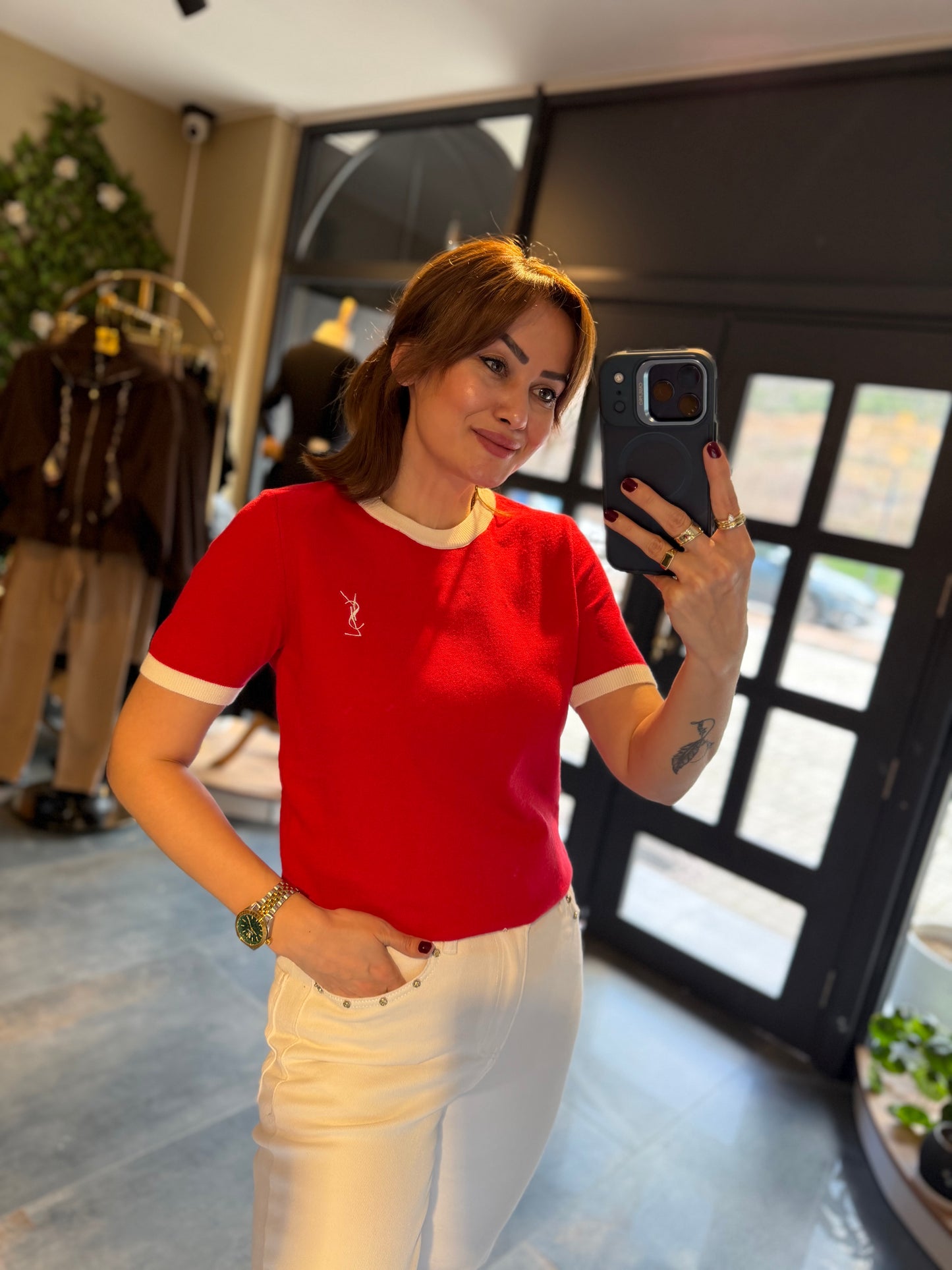 Misse Kırmızı Triko Kısa Kol T-Shirt