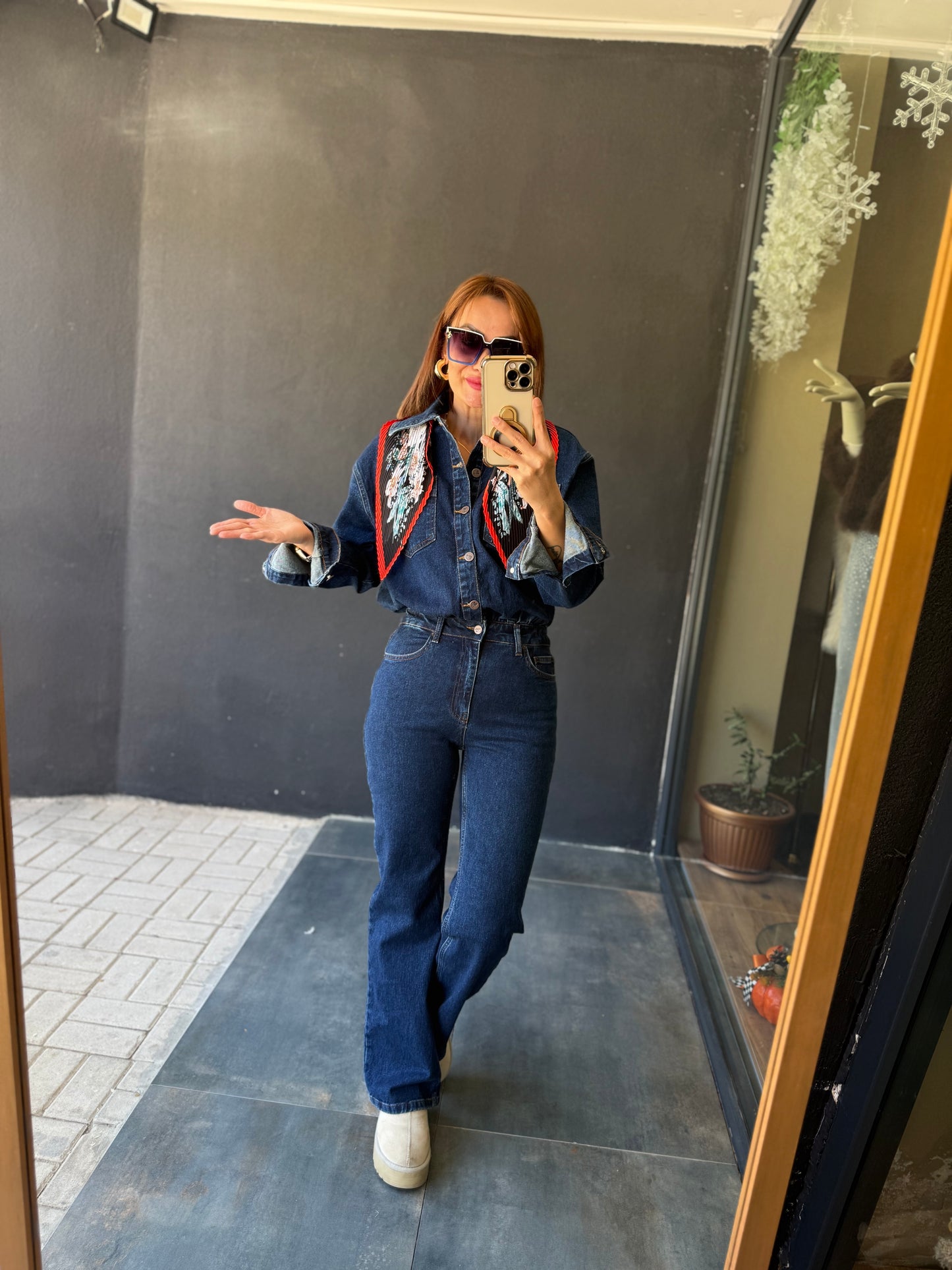 Xlove Mavi Toparlayıcı Jean Tulum