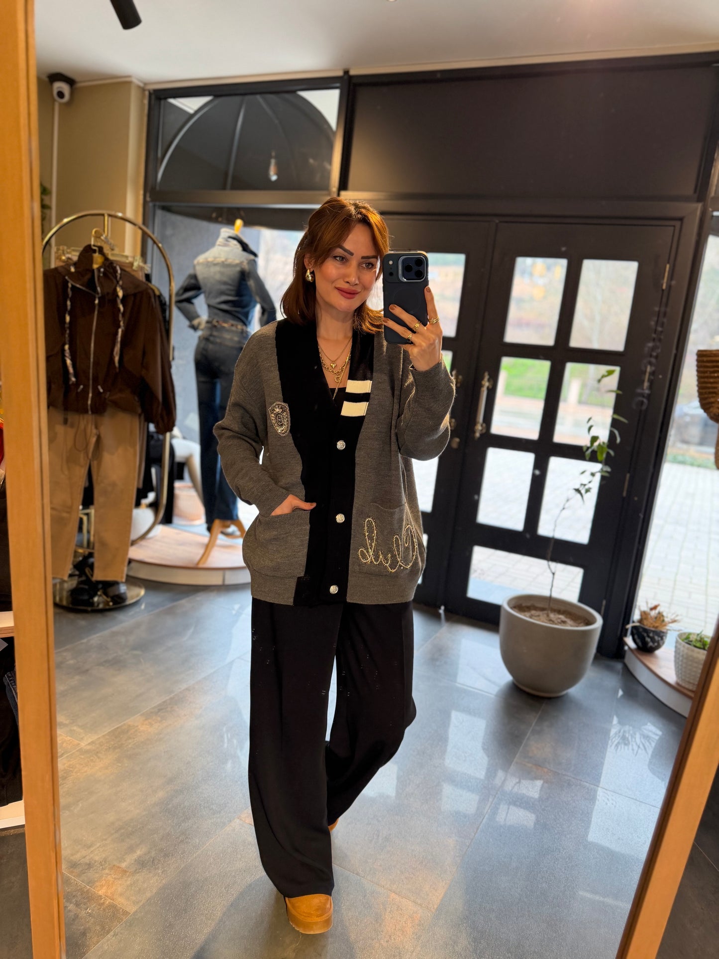 Cheek Lacivert Krep Palazzo Pantolon