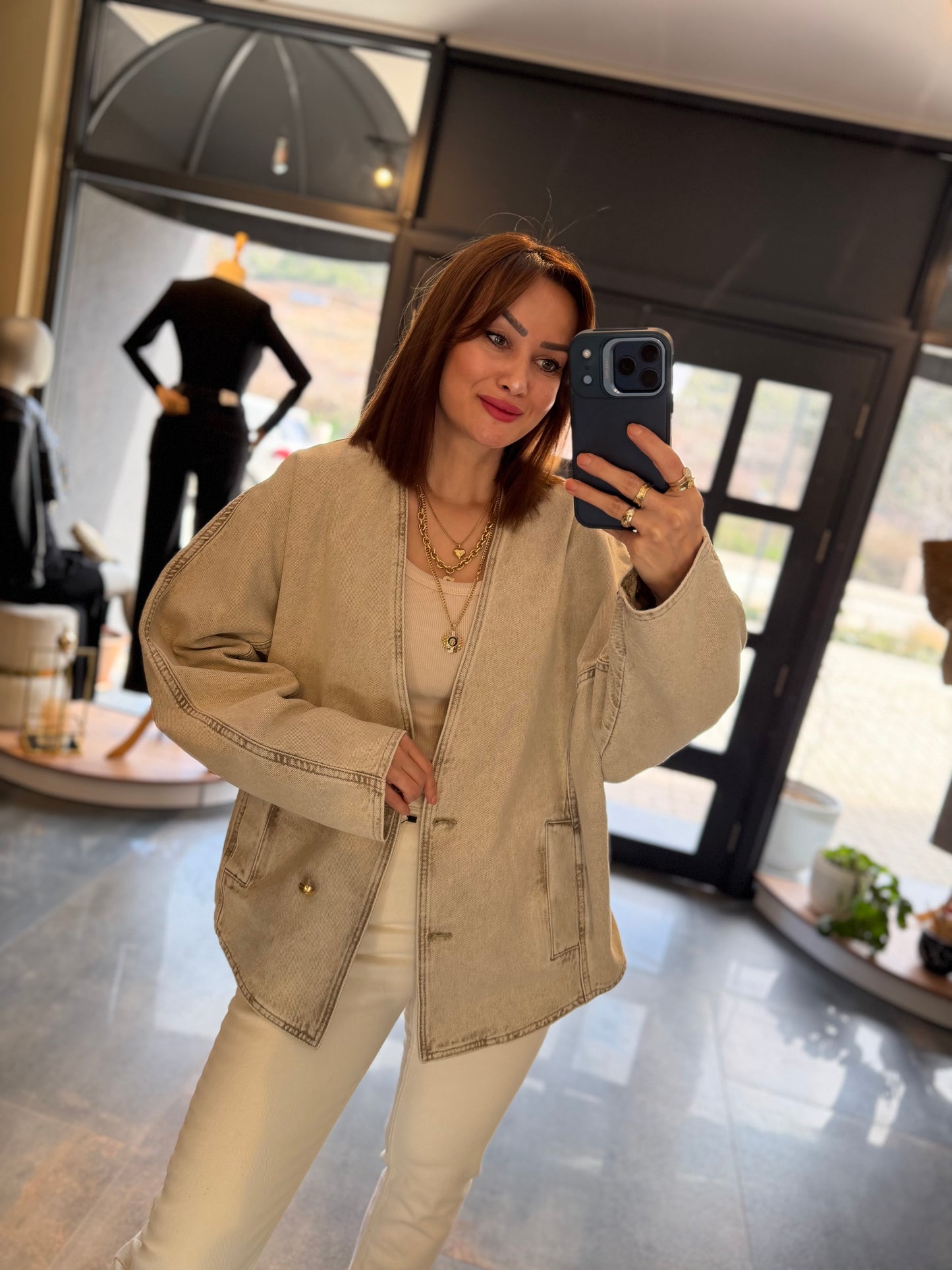 Xlove Yıkamalı Bej Jean Ceket