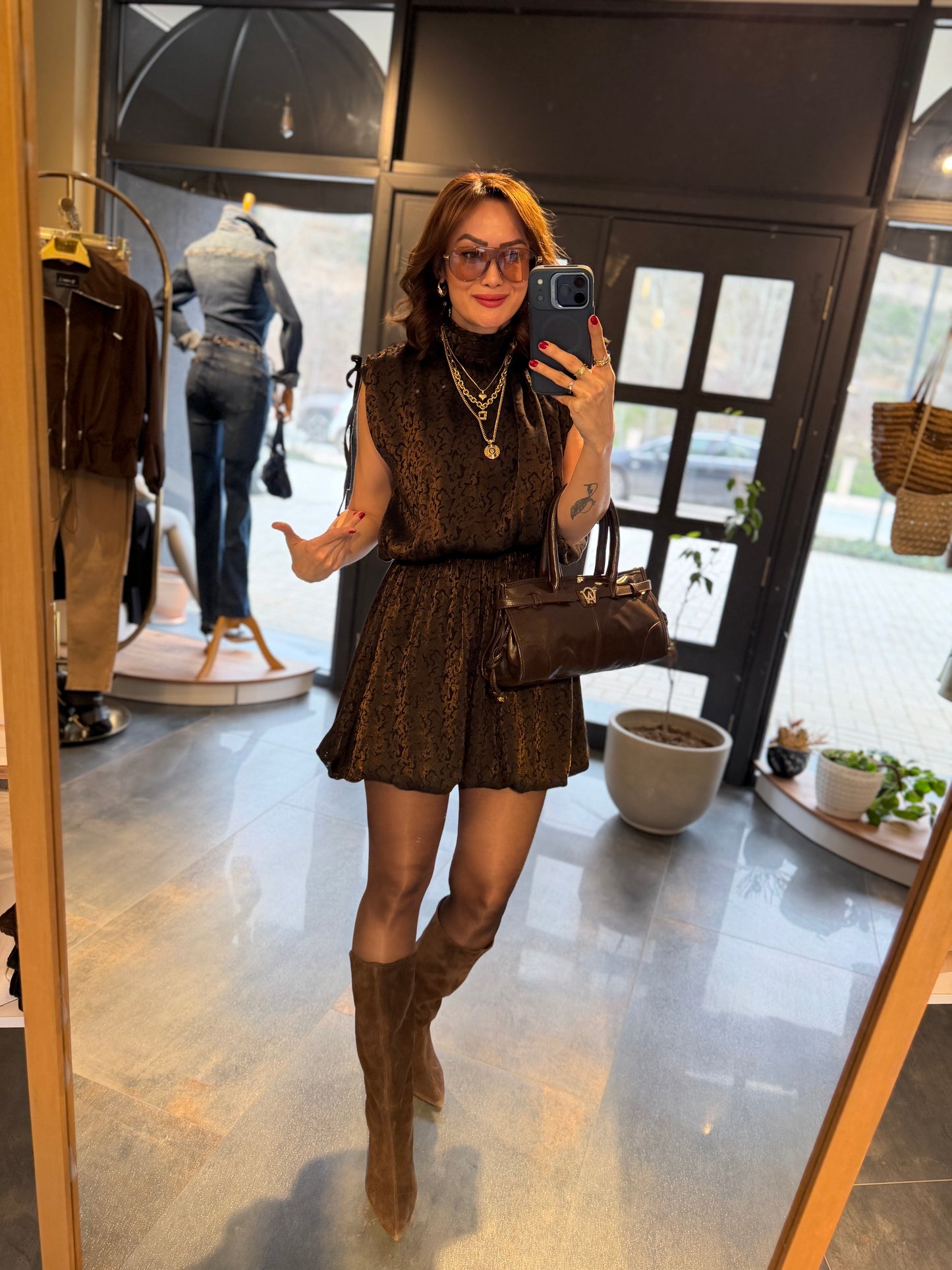 Treyo Kahve Balon Elbise