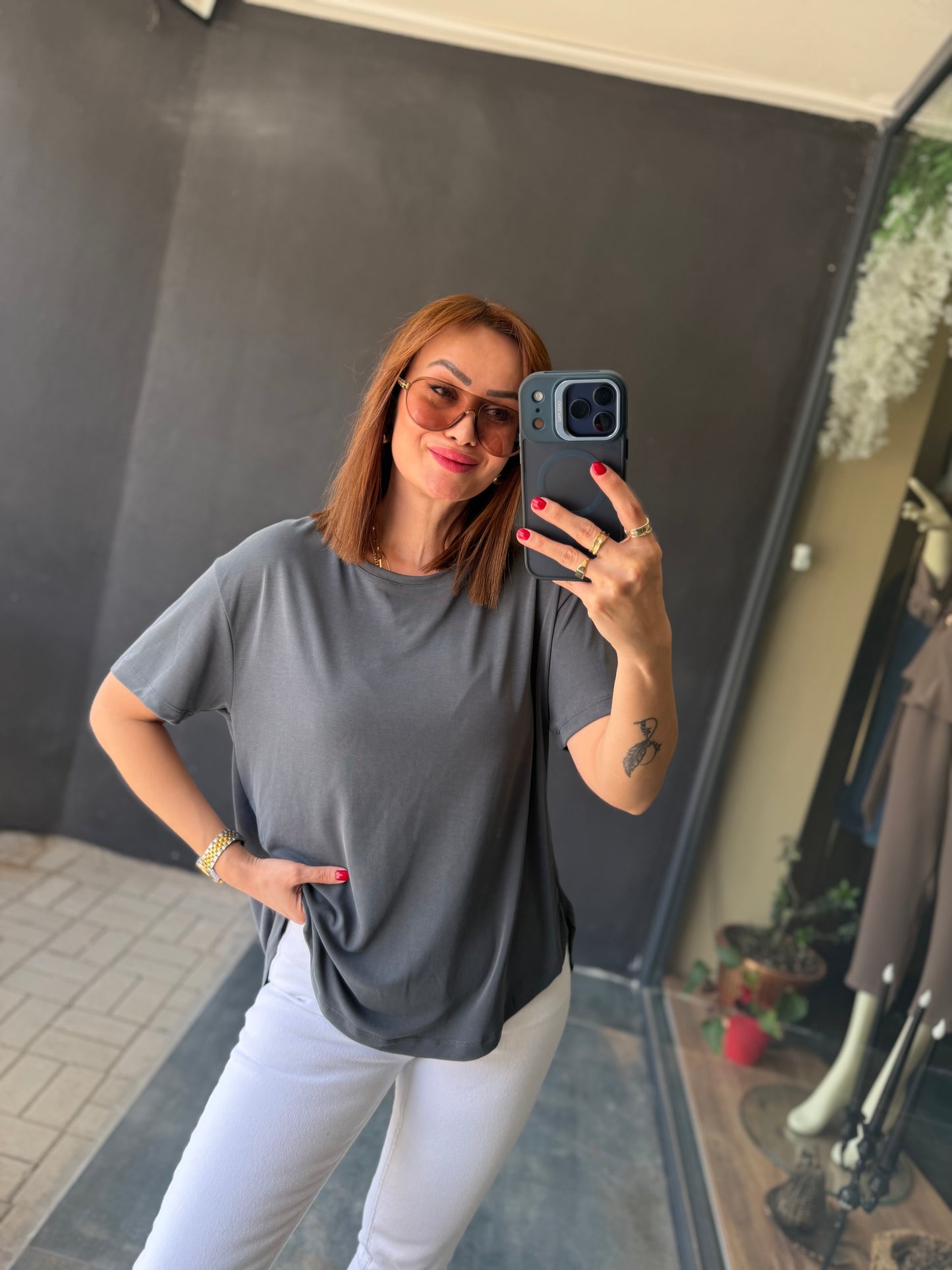 Dark Antrasit Modal Basic T-Shirt