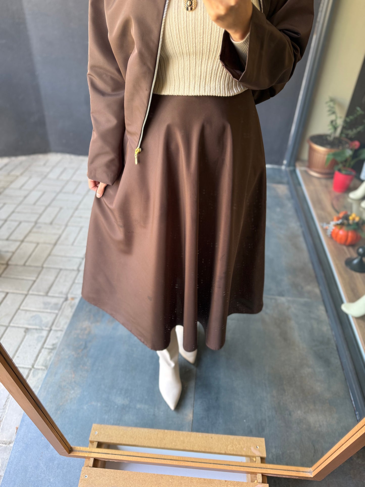 Pesto Kahve Paraşüt Etek&Ceket Takım