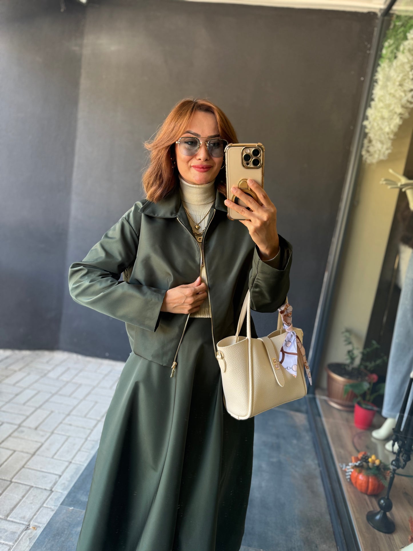 Pesto Haki Paraşüt Etek&Ceket Takım