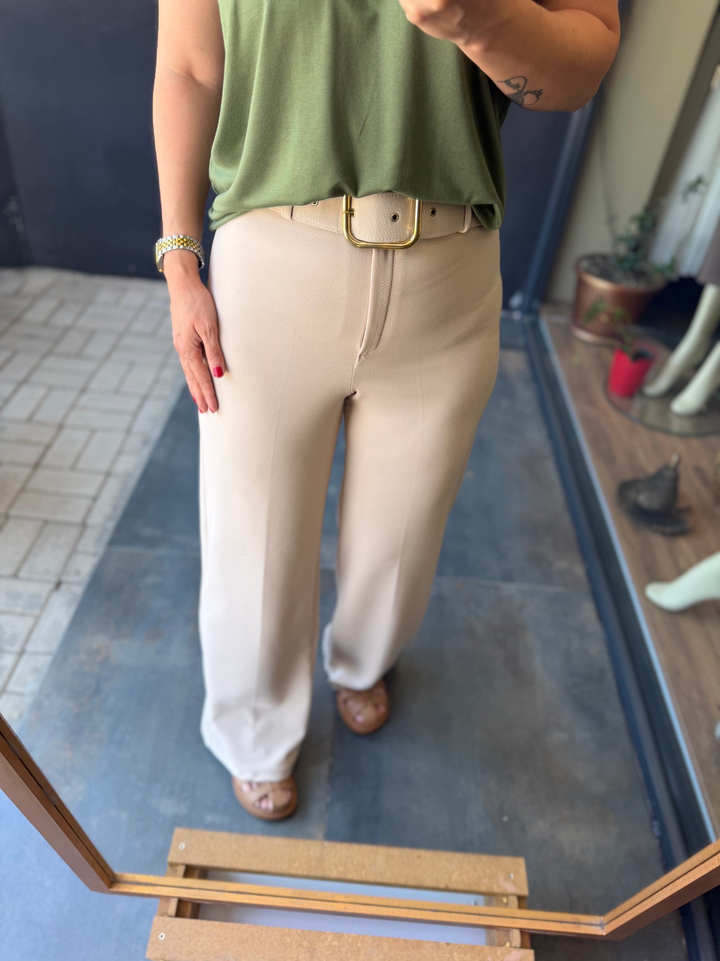 Bej Pantolon & Tshirt Takım