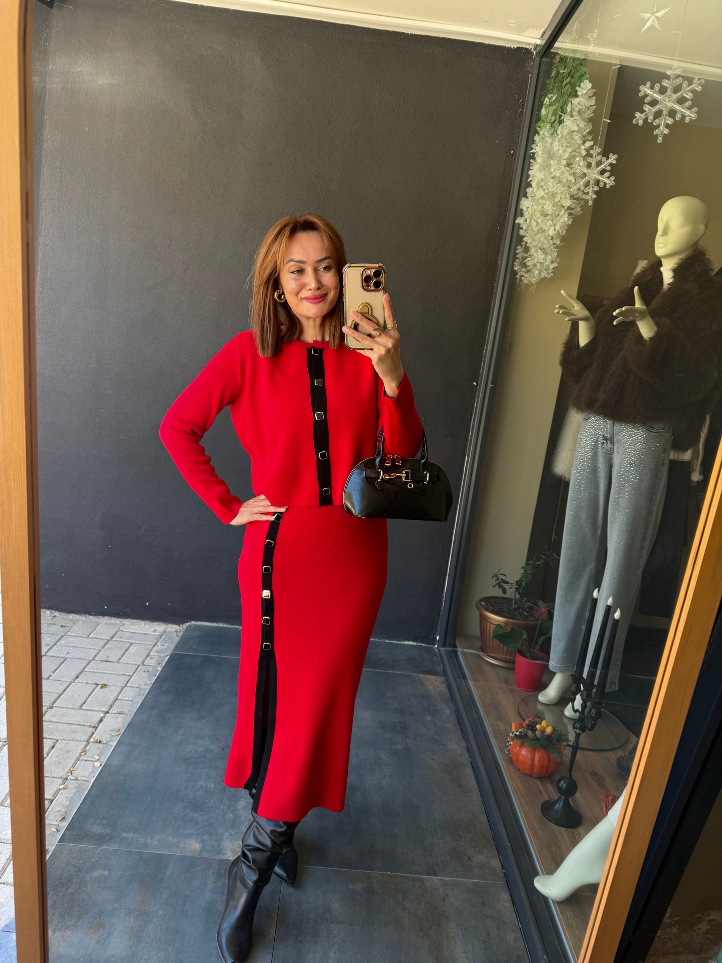 Tria Kırmızı Etek & Hırka Takım