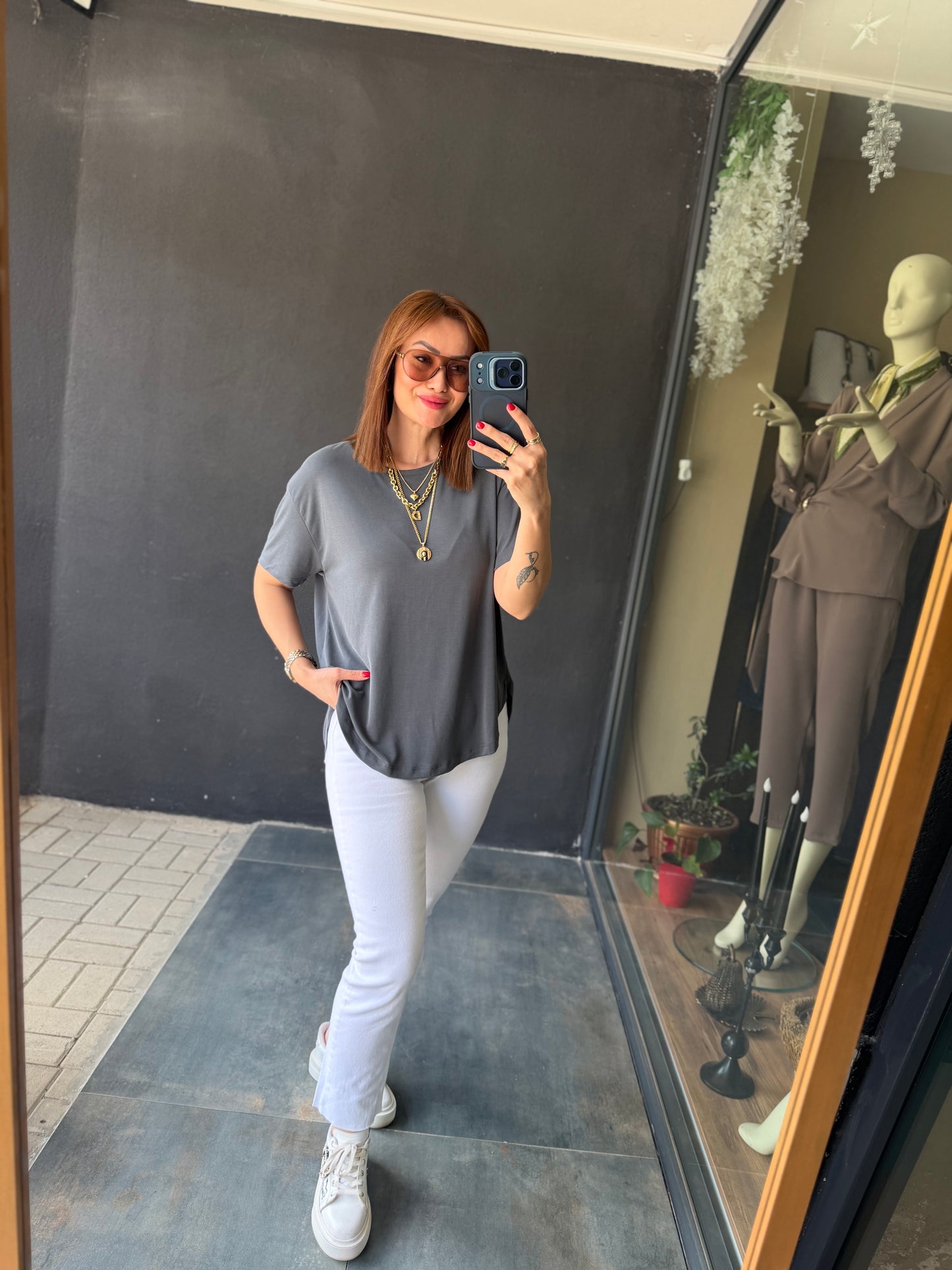 Dark Antrasit Modal Basic T-Shirt