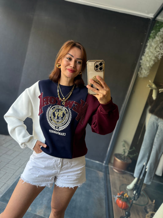 Muvy Bordo Kabartmalı Sweatshirt
