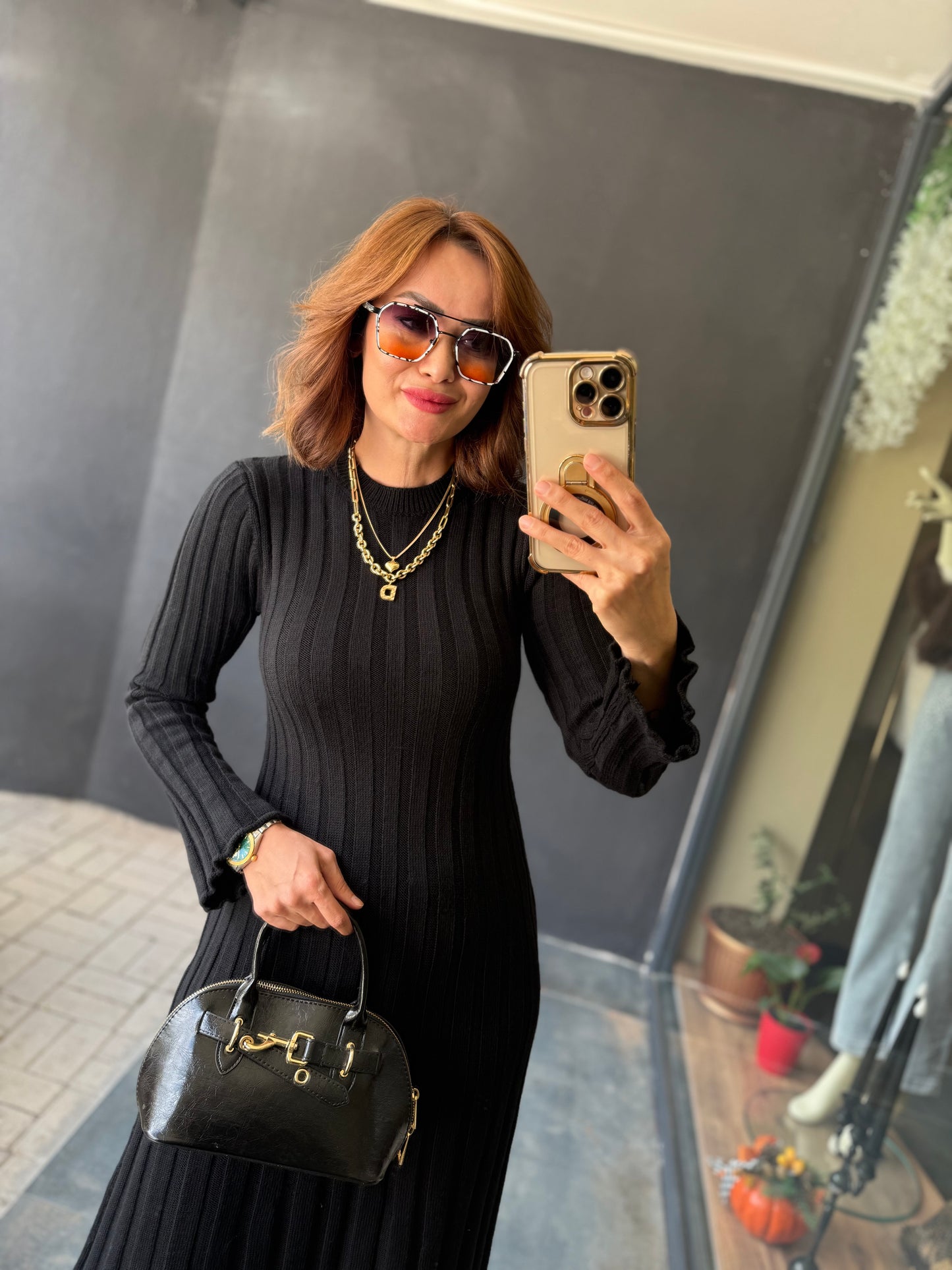 Lufi Maxi Siyah Elit Triko Elbise