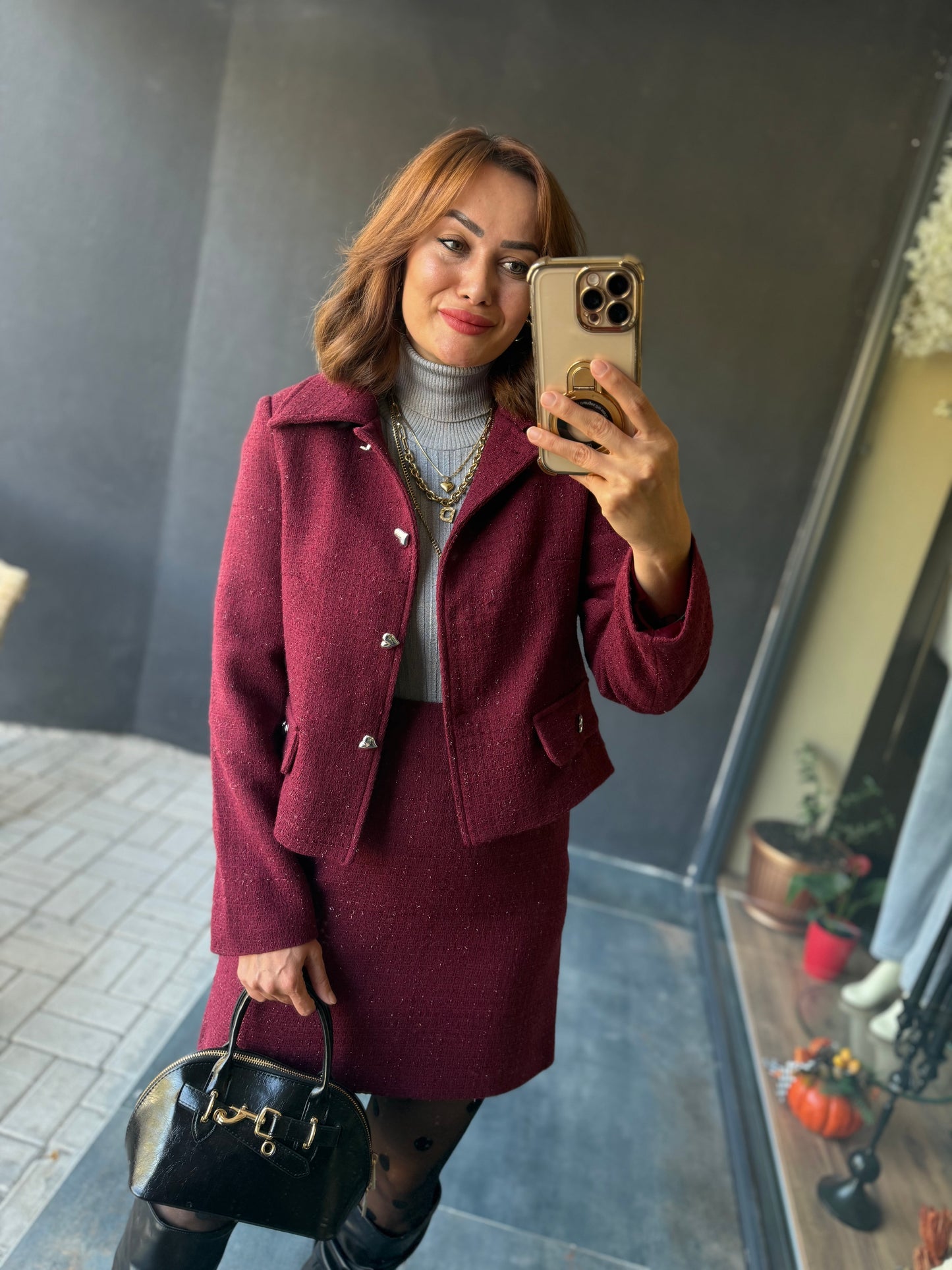 Twitz Bordo Etek & Ceket Takım