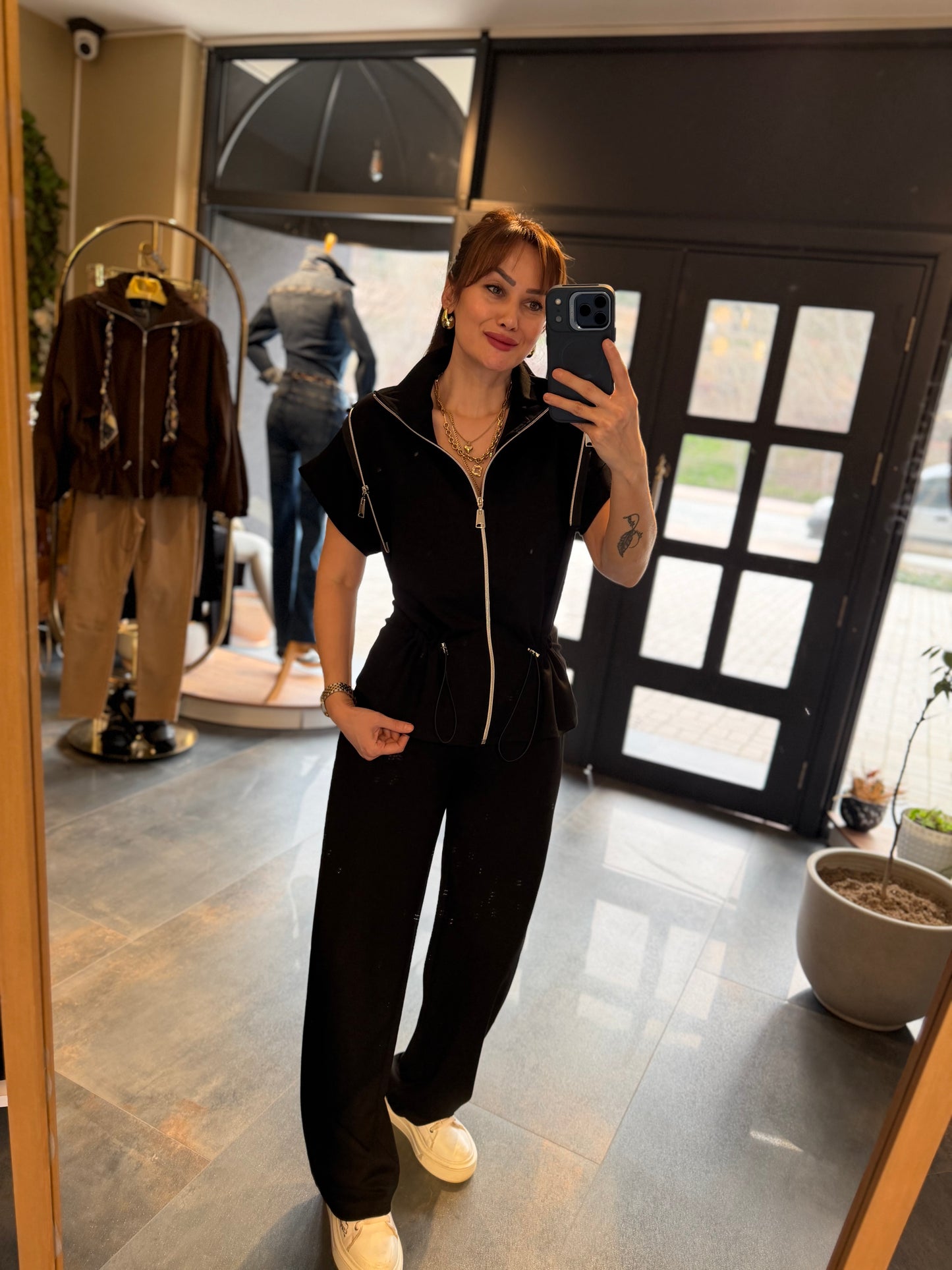 Lume Fermuar Detaylı Siyah Modal Takım