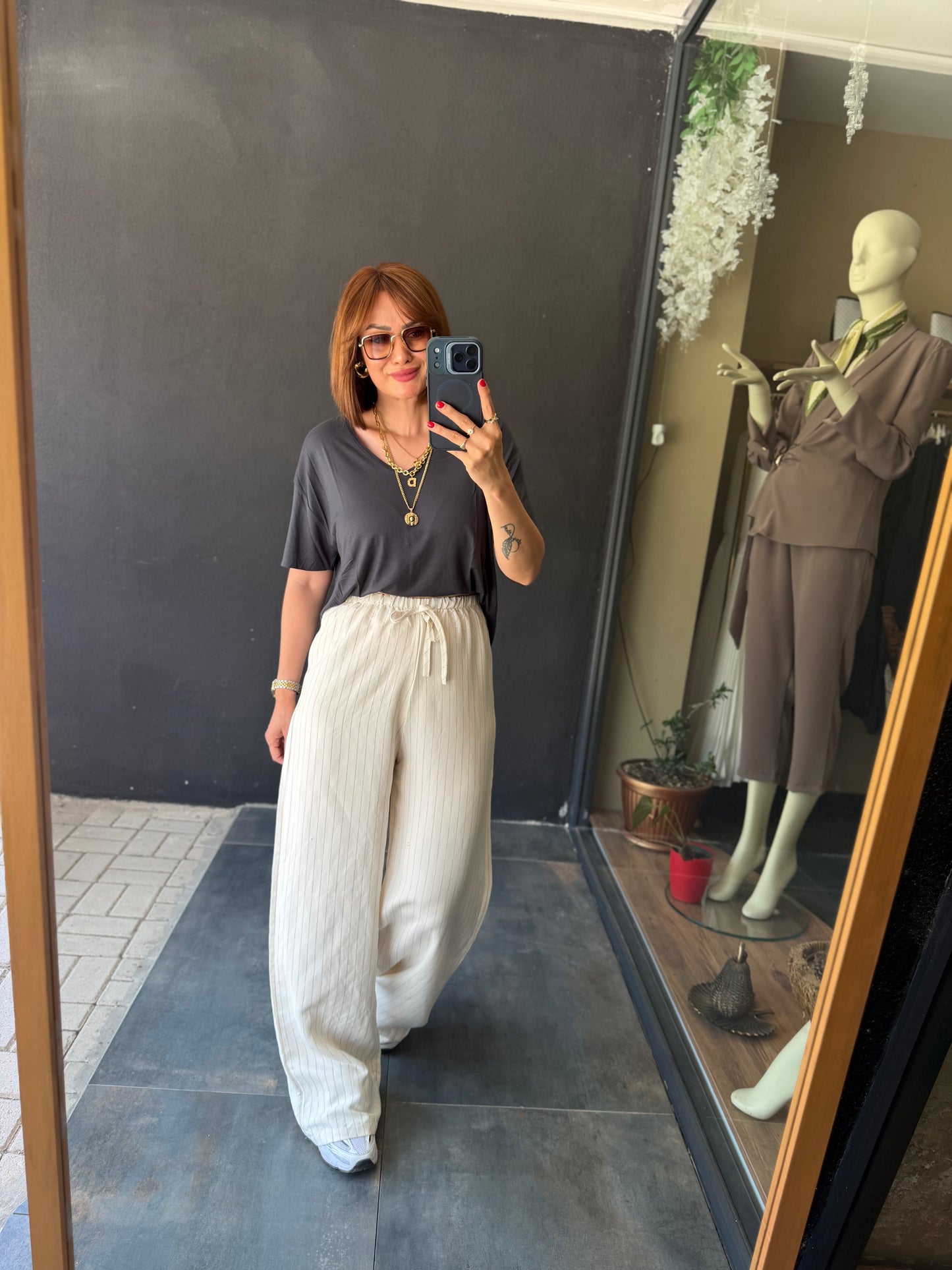 Çizgili Tensel Pantolon & Tshirt Kombin