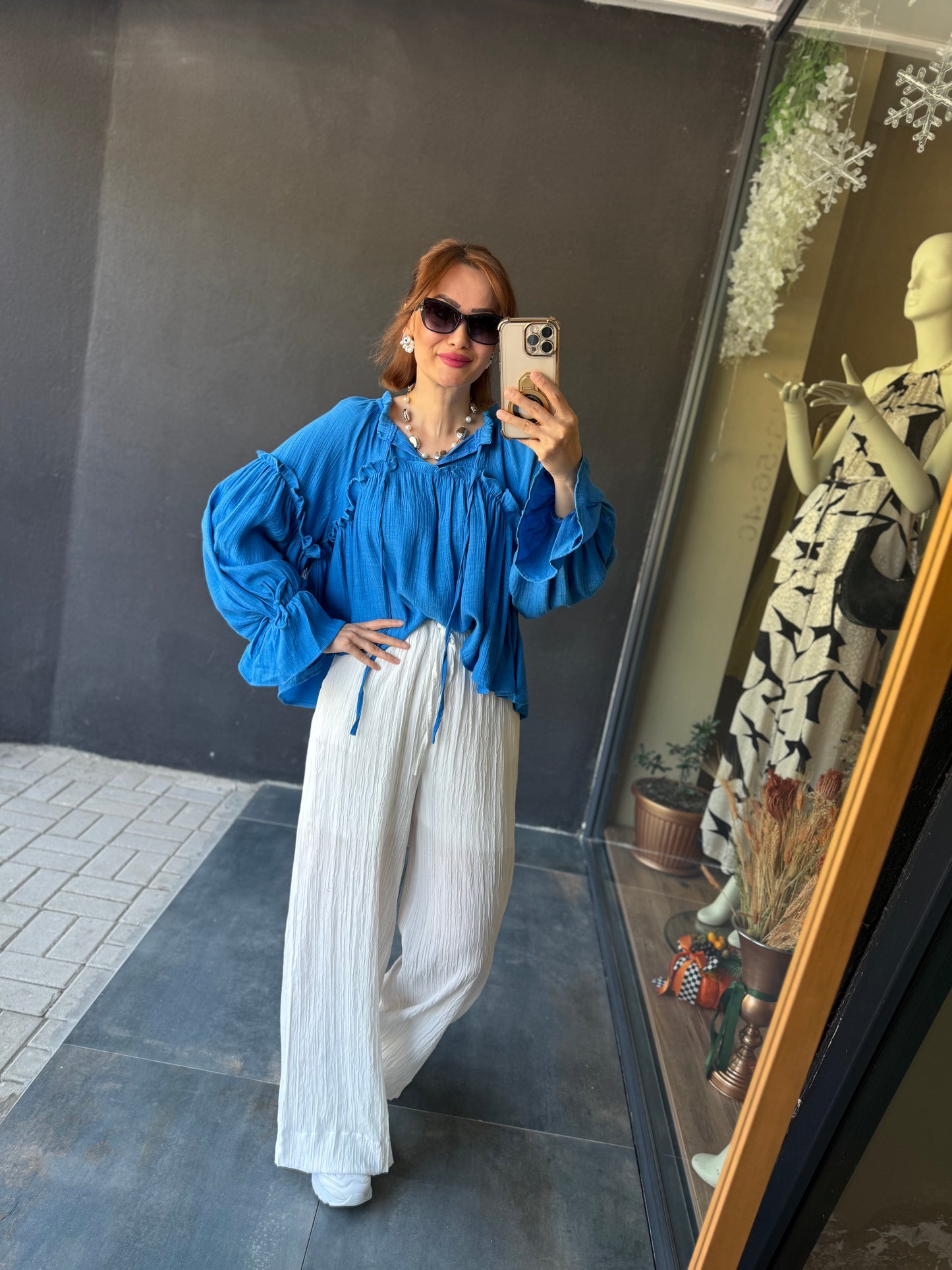 Solene Mavi Müslin Bluz